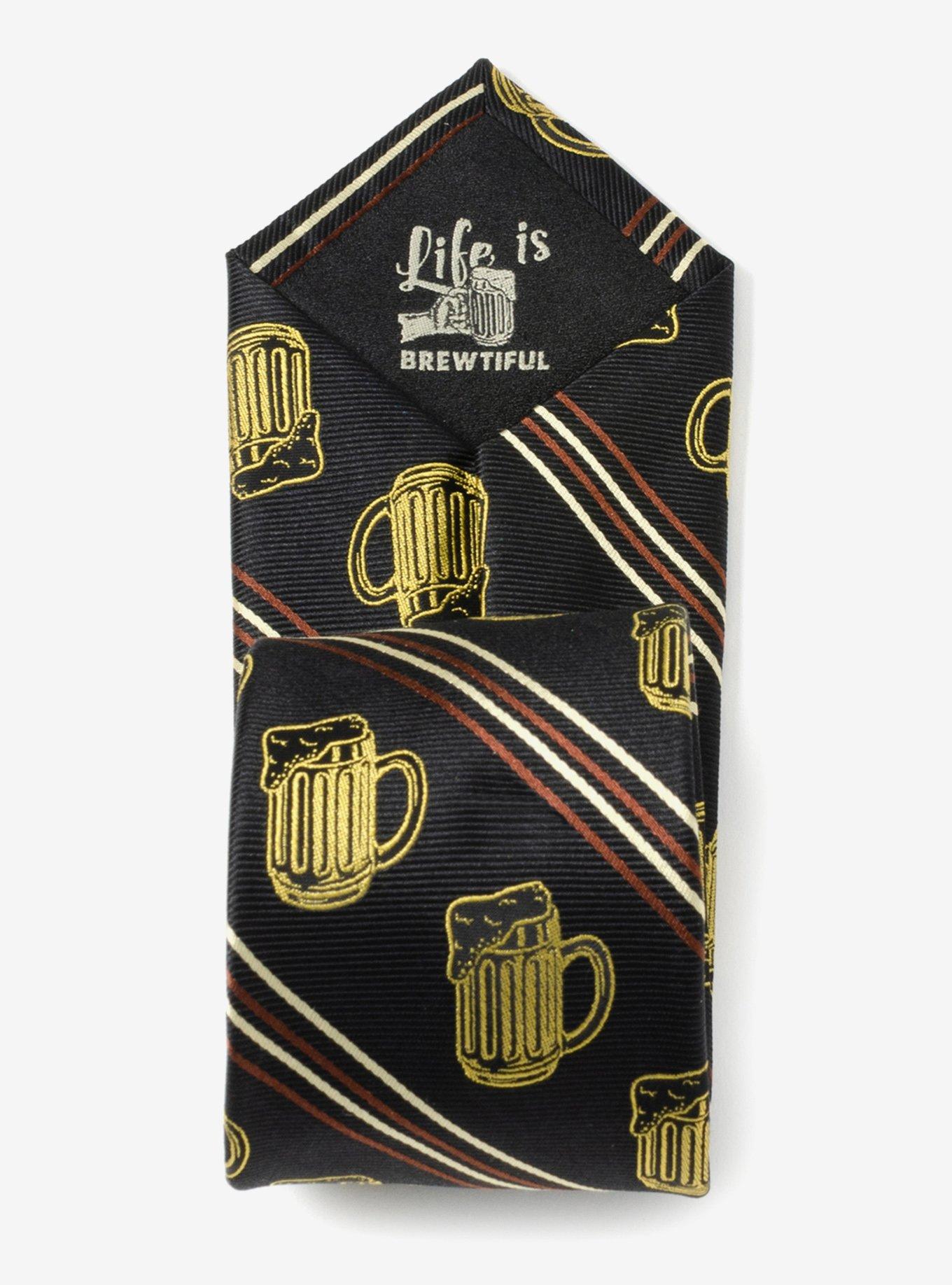 Beer Aficionado Black Striped Silk Blend Tie, , alternate