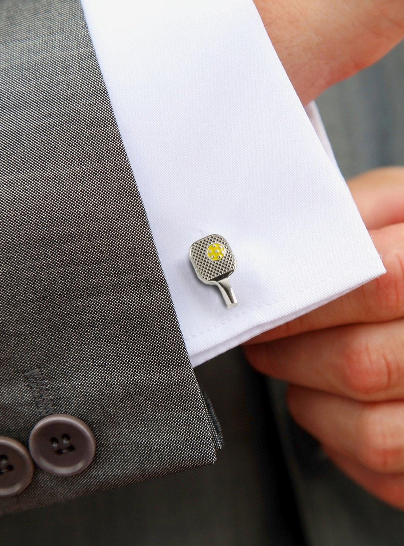 Pickleball Racket Silver Cufflinks, , hi-res