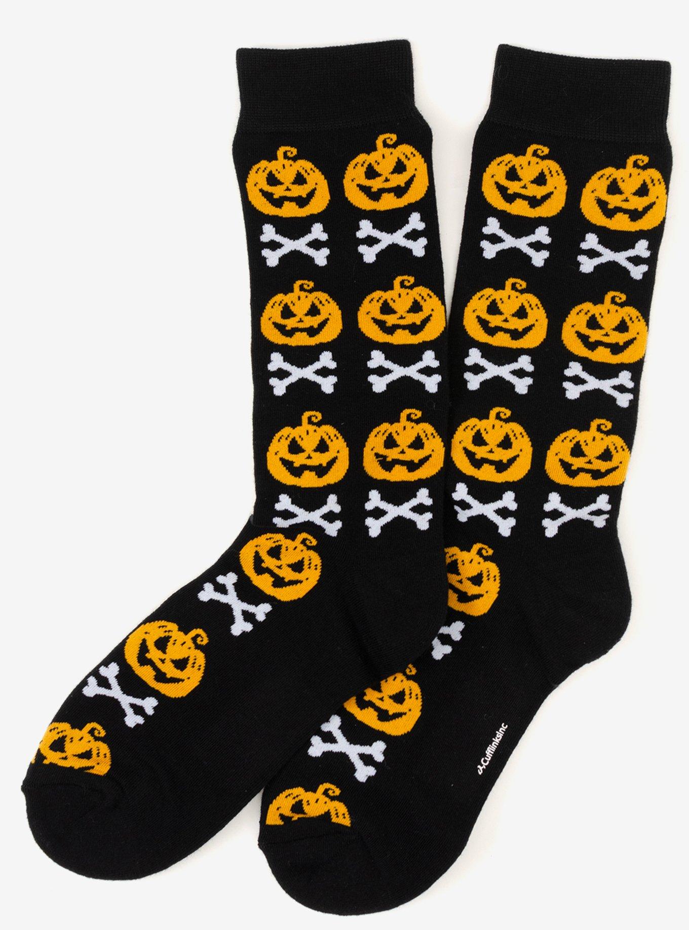 Bad To The Bone Pumpkin Black Men's Socks, , alternate