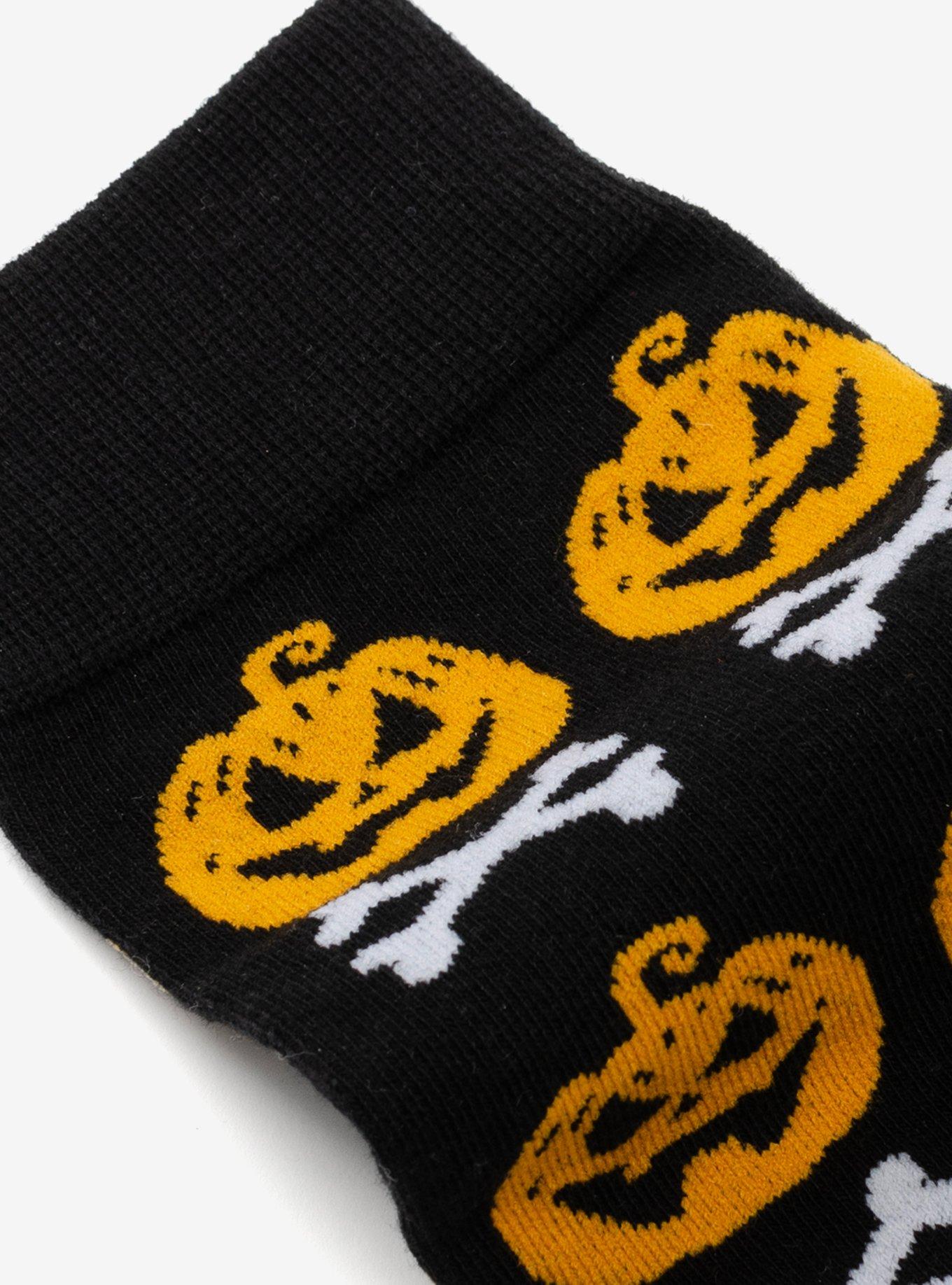 Bad To The Bone Pumpkin Black Men's Socks, , alternate