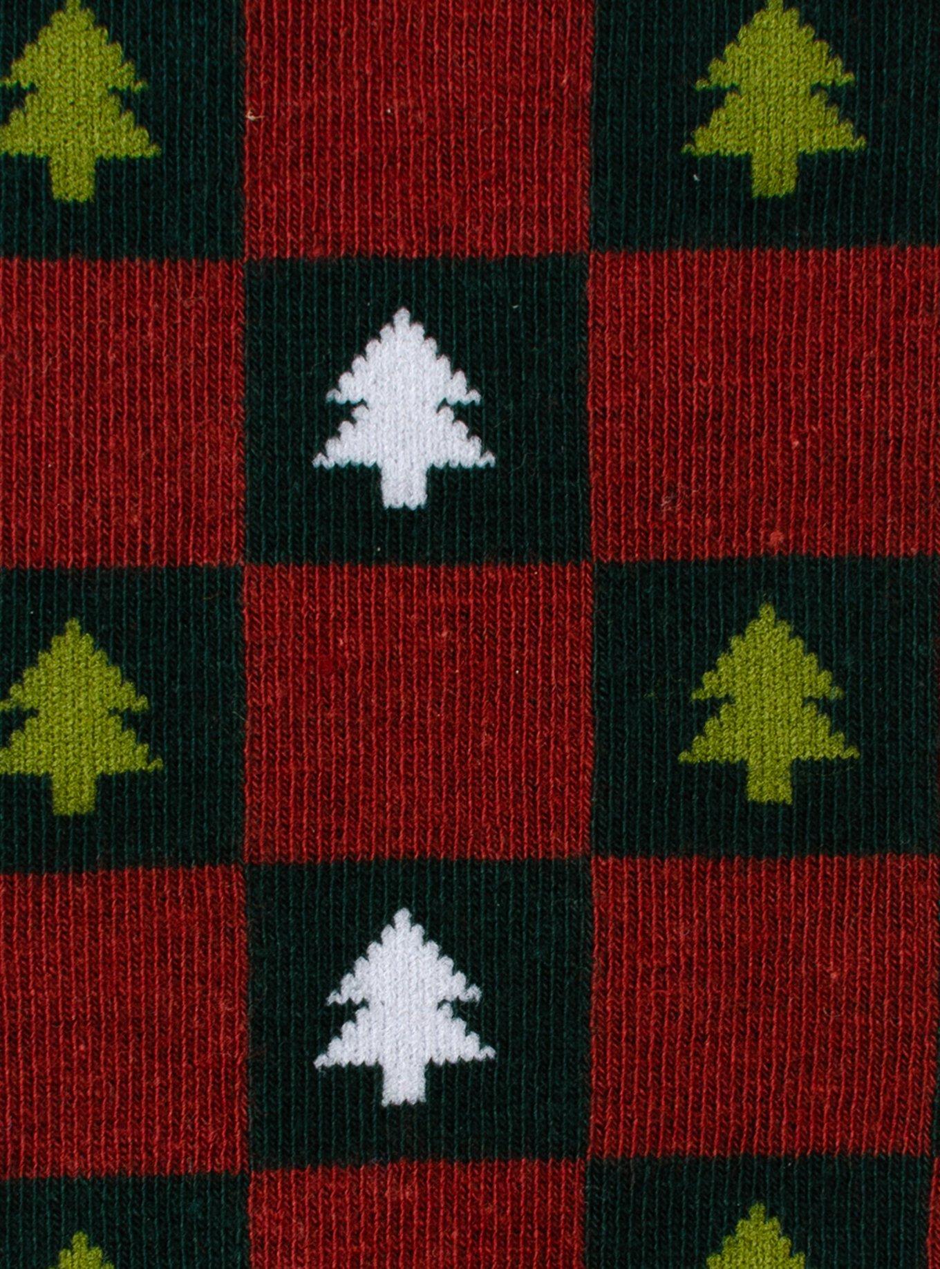 Christmas Tree Red Green Checkered Men's Socks, , alternate