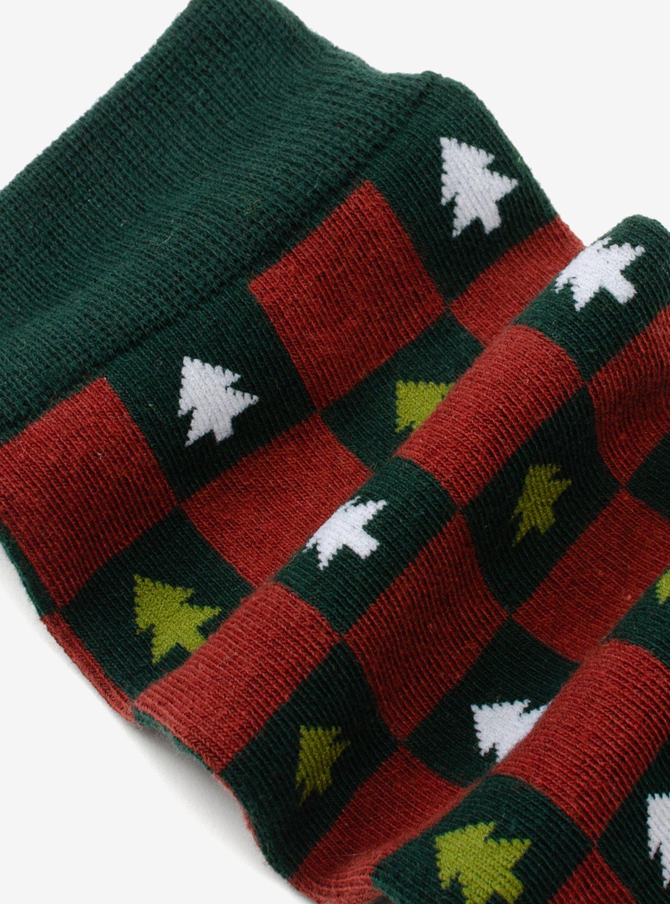 Christmas Tree Red Green Checkered Men's Socks, , alternate