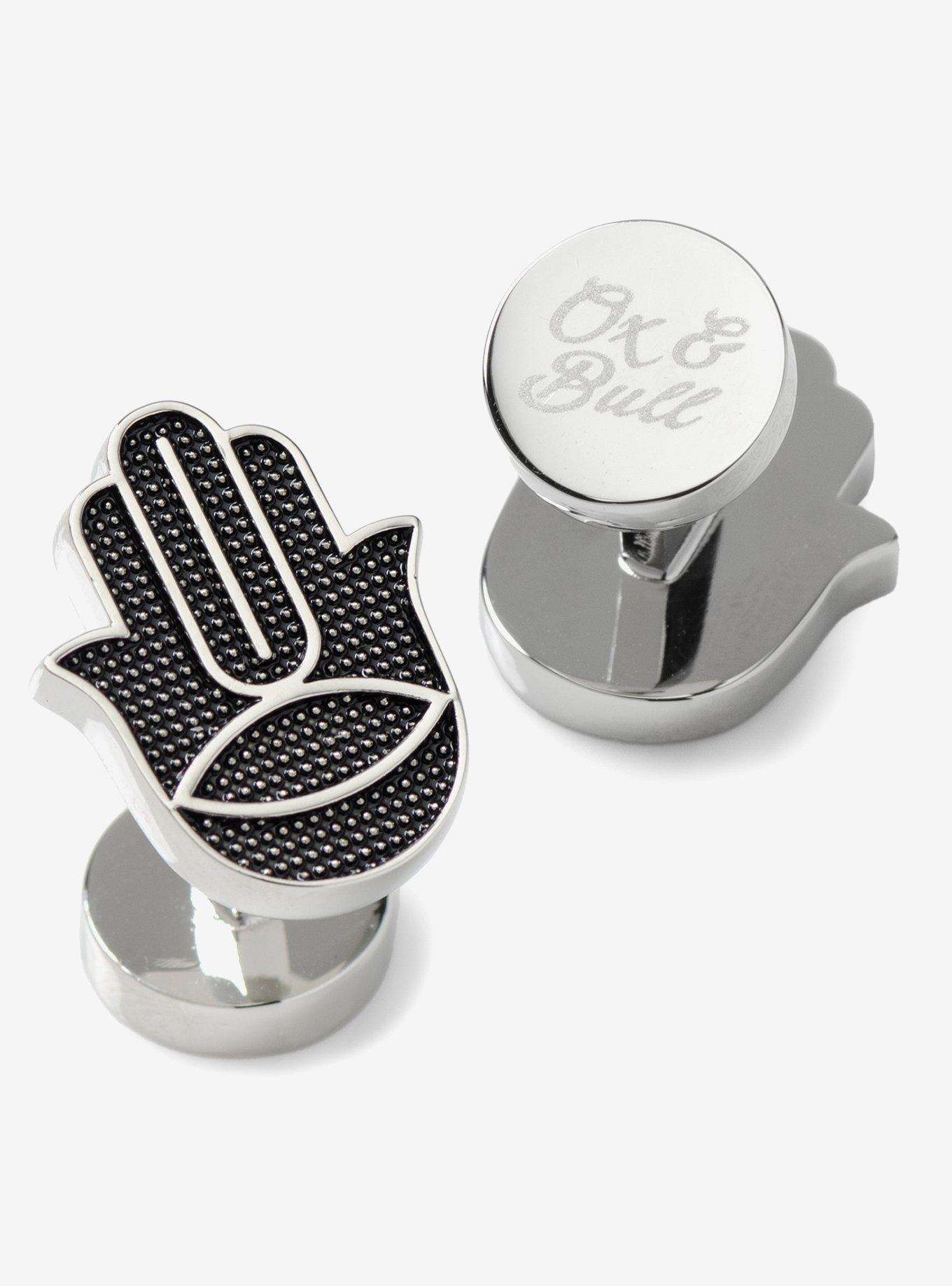 Hamsa Textured Silver Cufflinks, , alternate