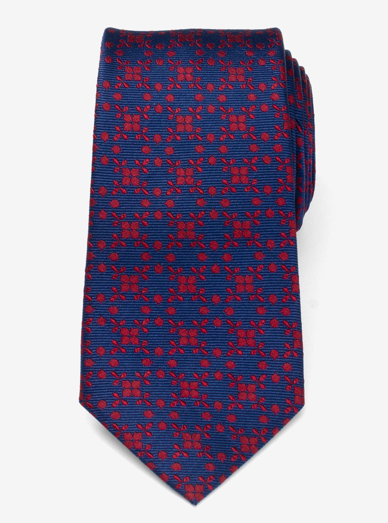 Navy Red Patterned Silk Tie, , alternate