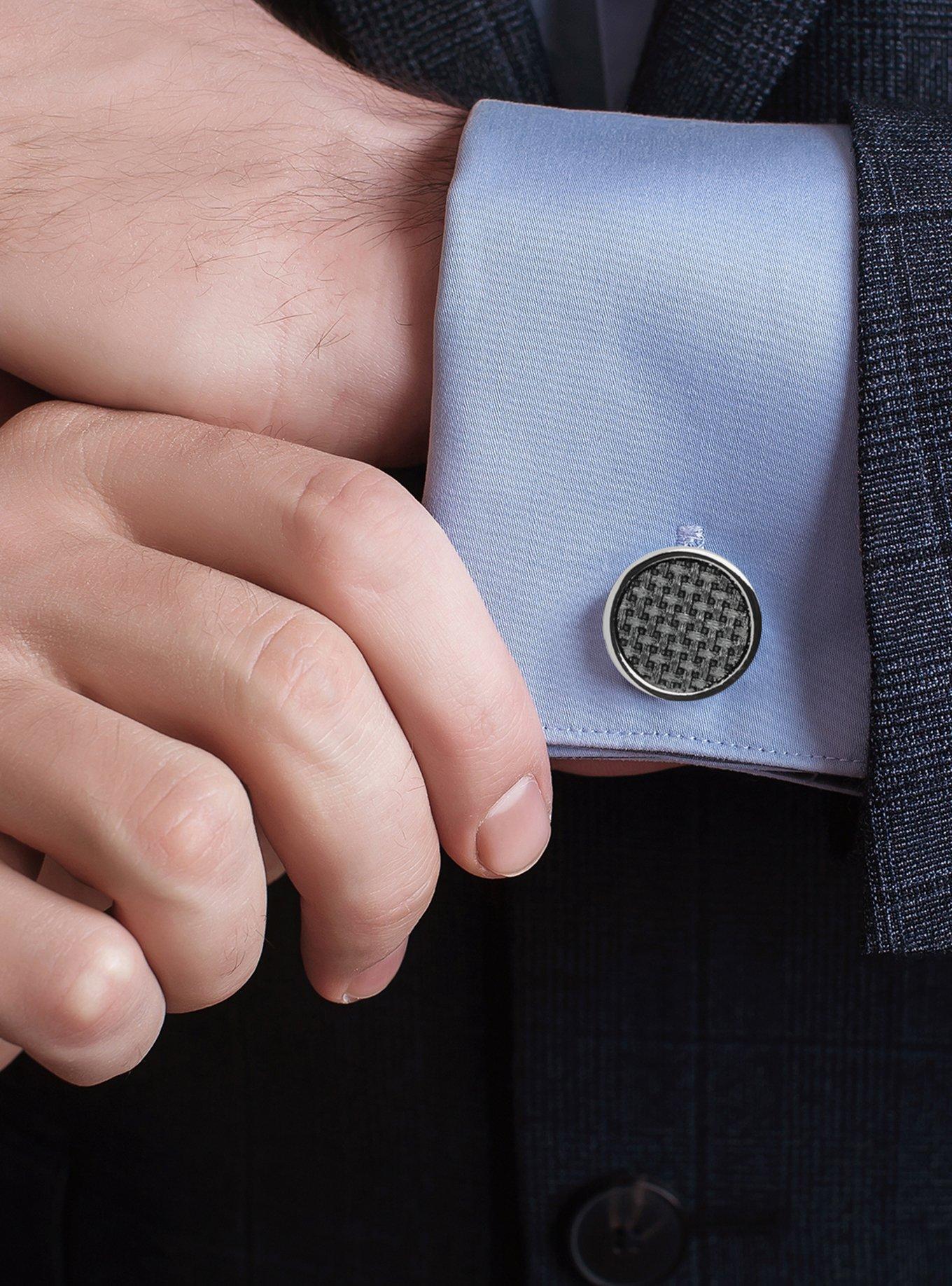 Woven Metal Black Cufflinks, , alternate