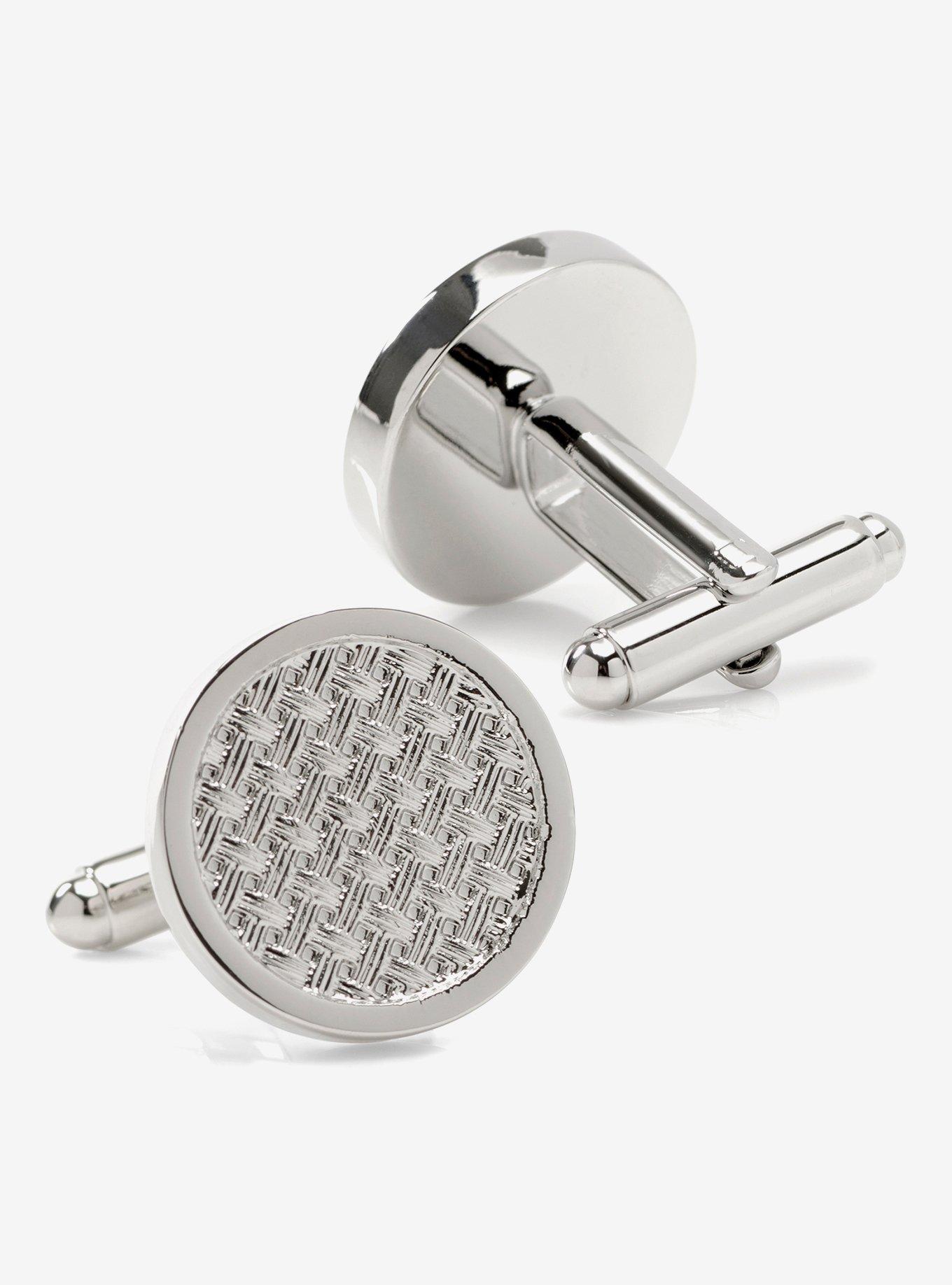 Woven Metal Silver Cufflinks, , alternate