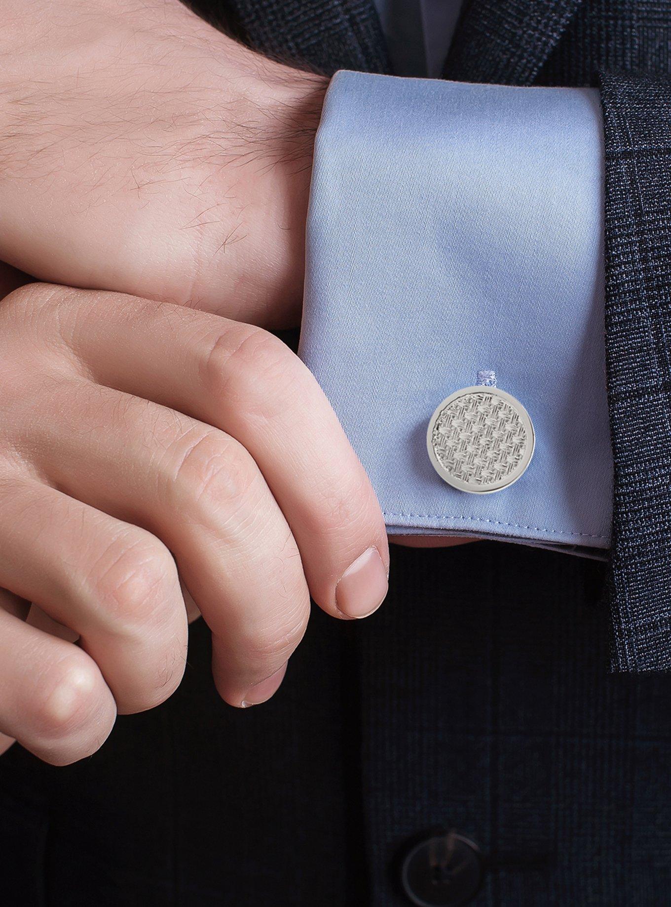 Woven Metal Silver Cufflinks, , alternate