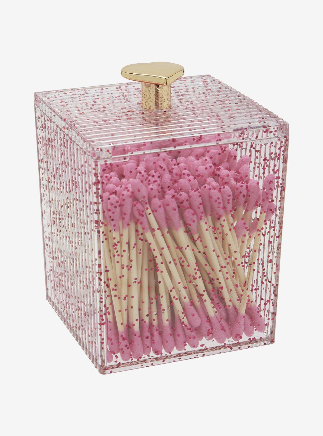 Pink Sparkle Cotton Swab Container, , hi-res