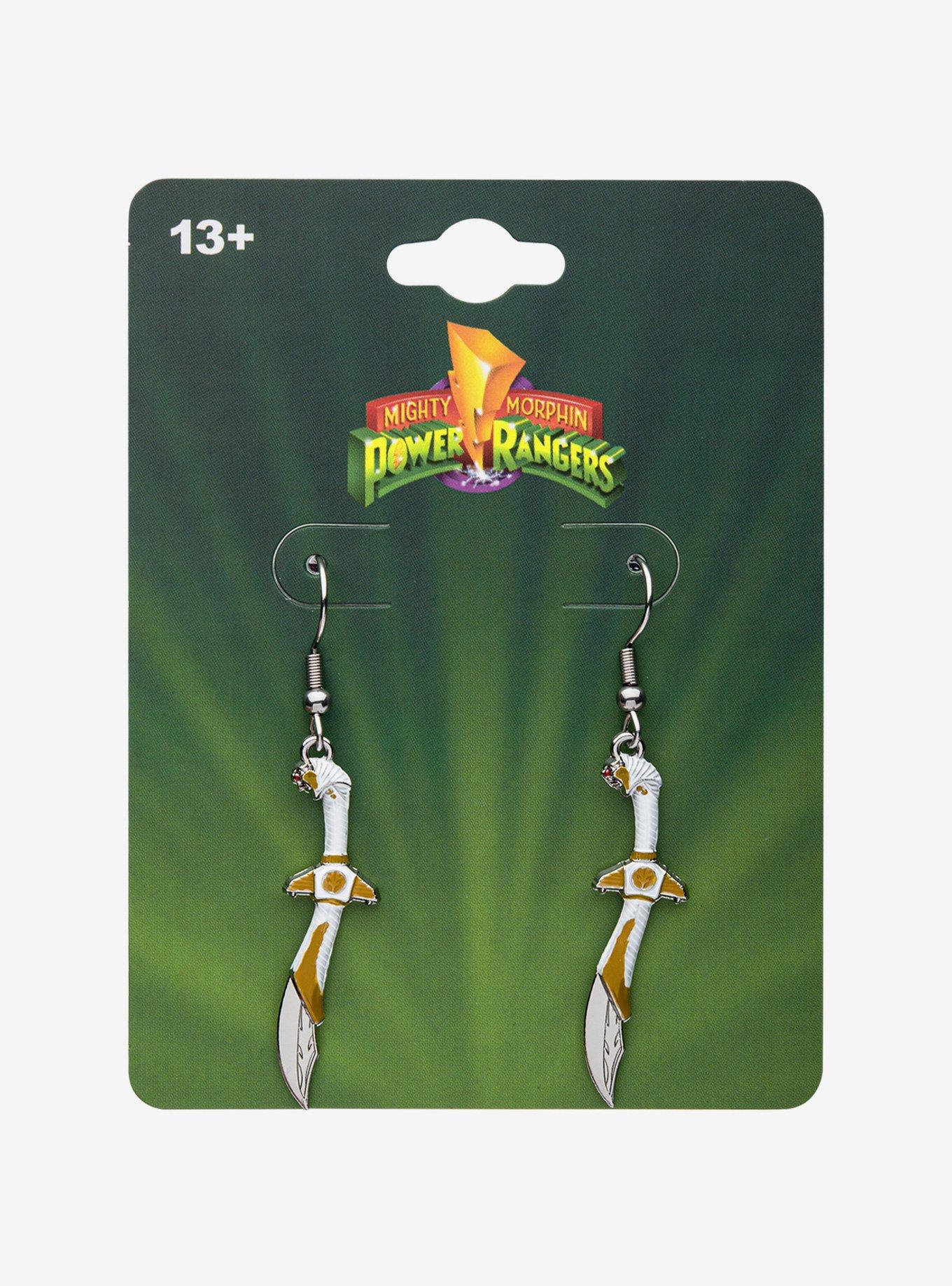 Mighty Morphin Power Rangers White Dragon Sword Drop Earrings, , alternate