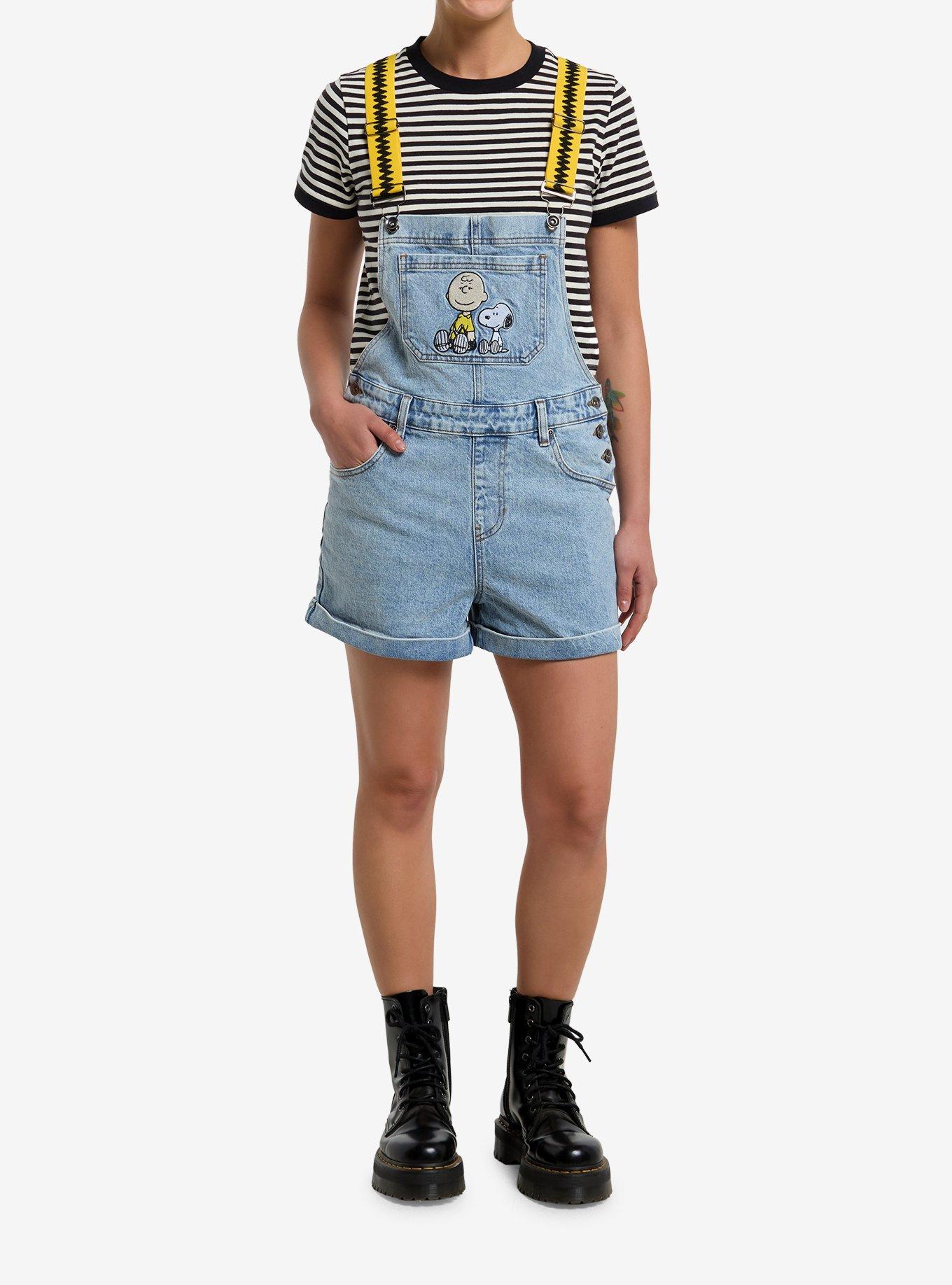 Peanuts Charlie Brown & Snoopy Denim Shortalls, , hi-res