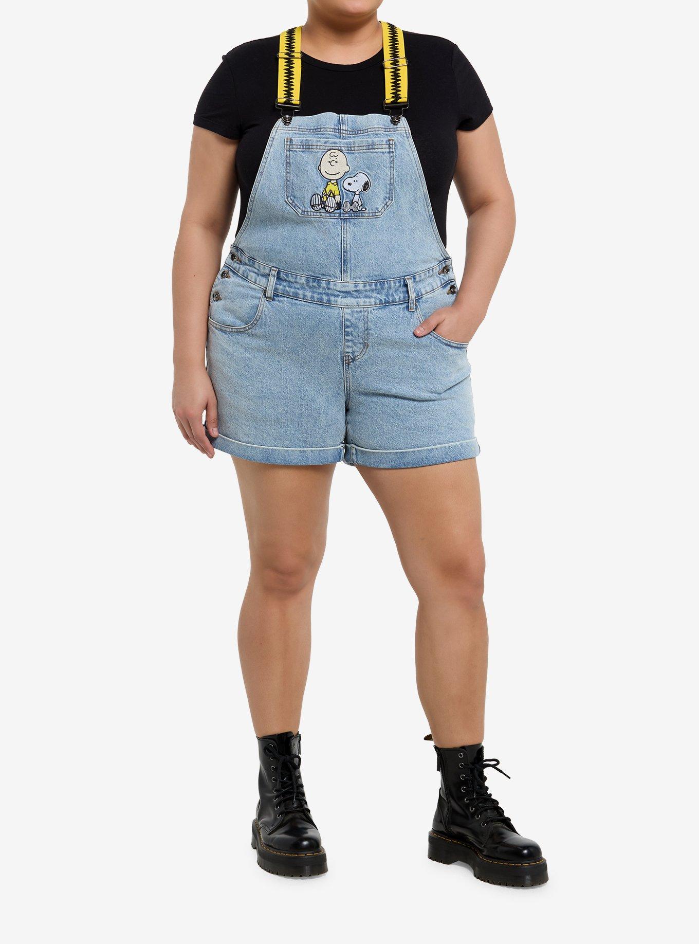 Peanuts Charlie Brown & Snoopy Denim Shortalls Plus Size, , hi-res