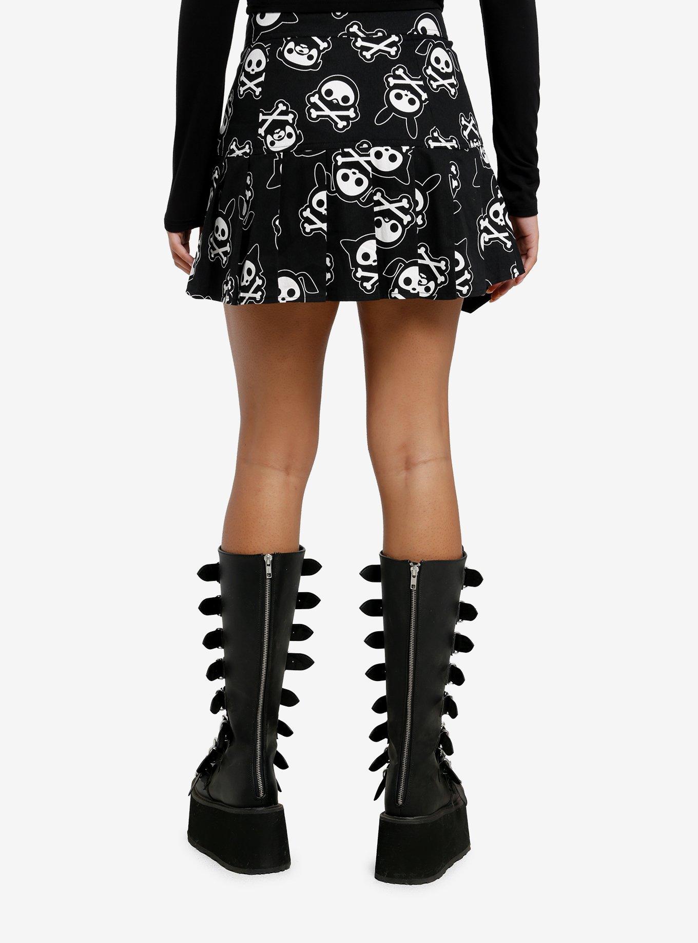 Skelanimals Crossbones Grommet Strap Pleated Skirt, , hi-res