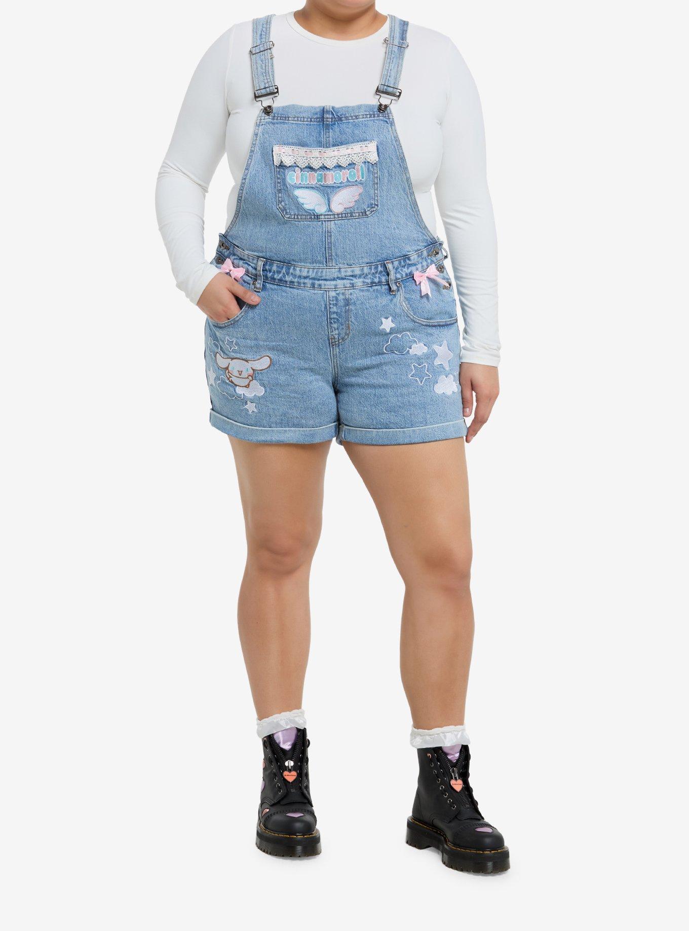 Cinnamoroll Ribbon Embroidered Denim Shortalls Plus Size, , hi-res