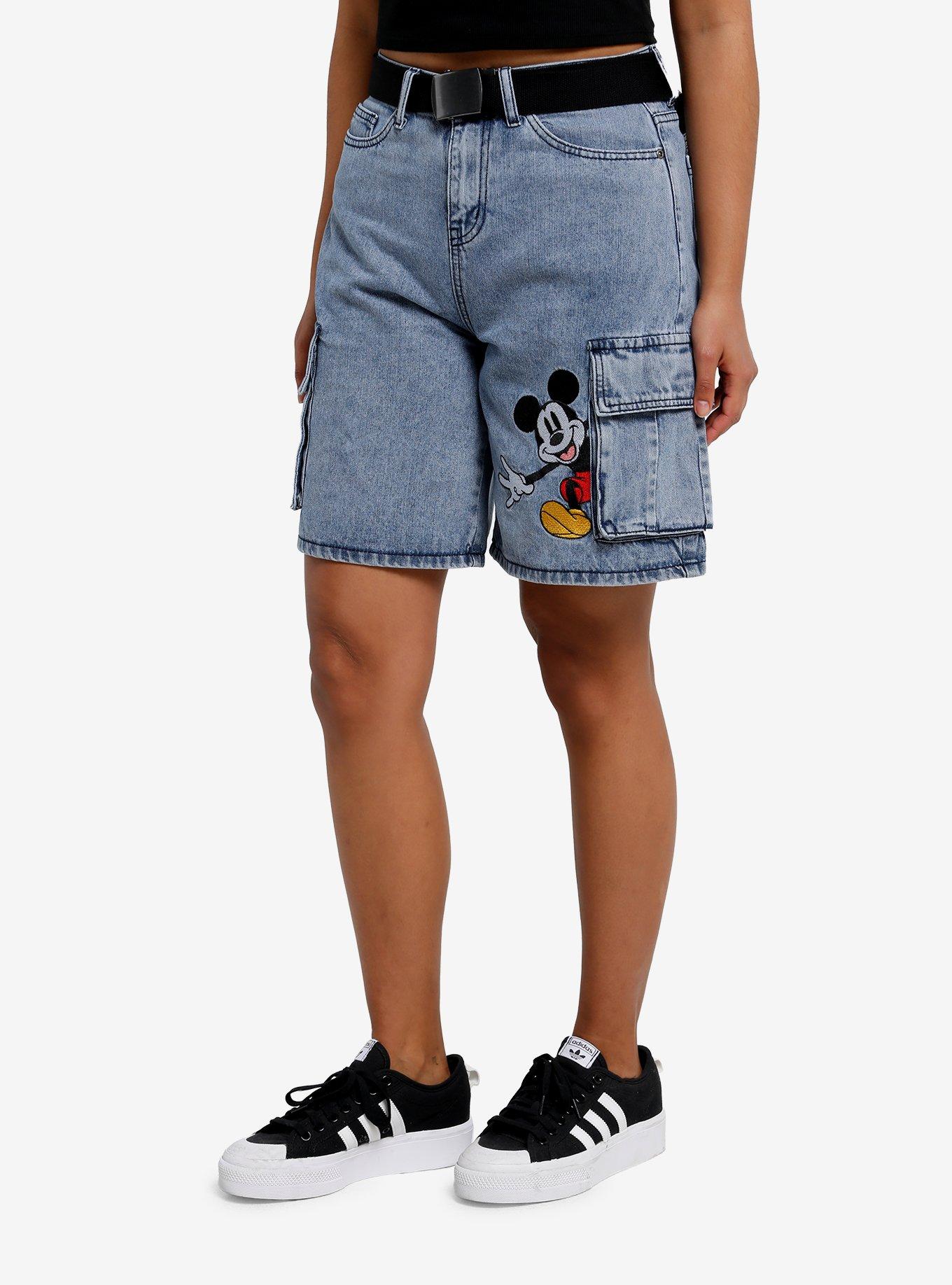 Her Universe Disney Mickey Mouse Embroidered Denim Cargo Shorts, MULTI, alternate