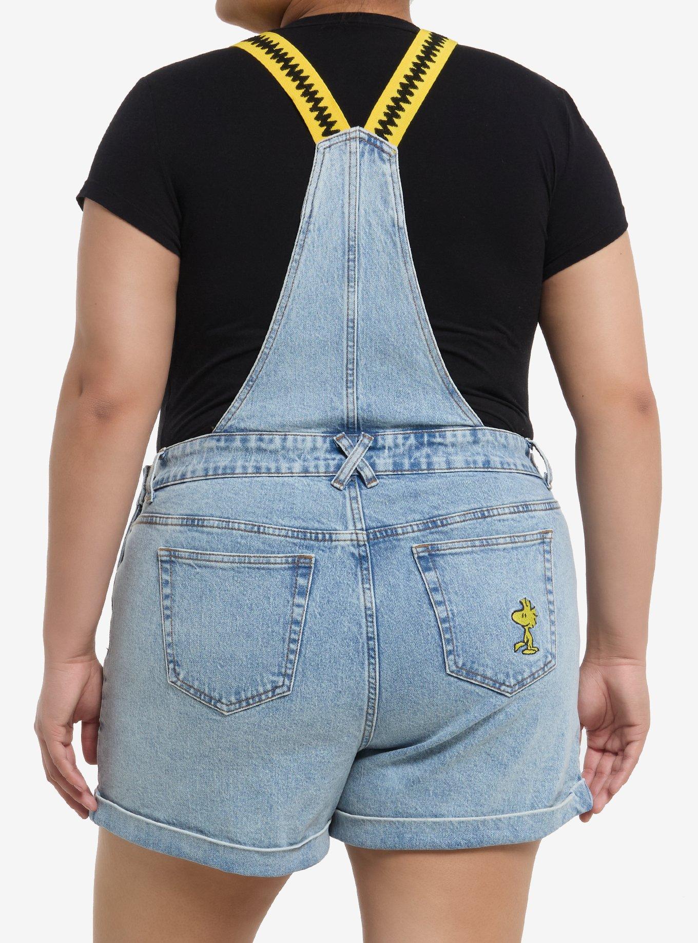 Peanuts Charlie Brown & Snoopy Denim Shortalls Plus Size, MULTI, alternate