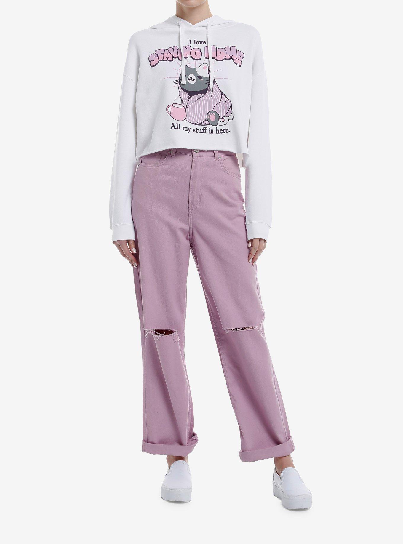 Staying Home Cat Crop Girls Hoodie, , hi-res