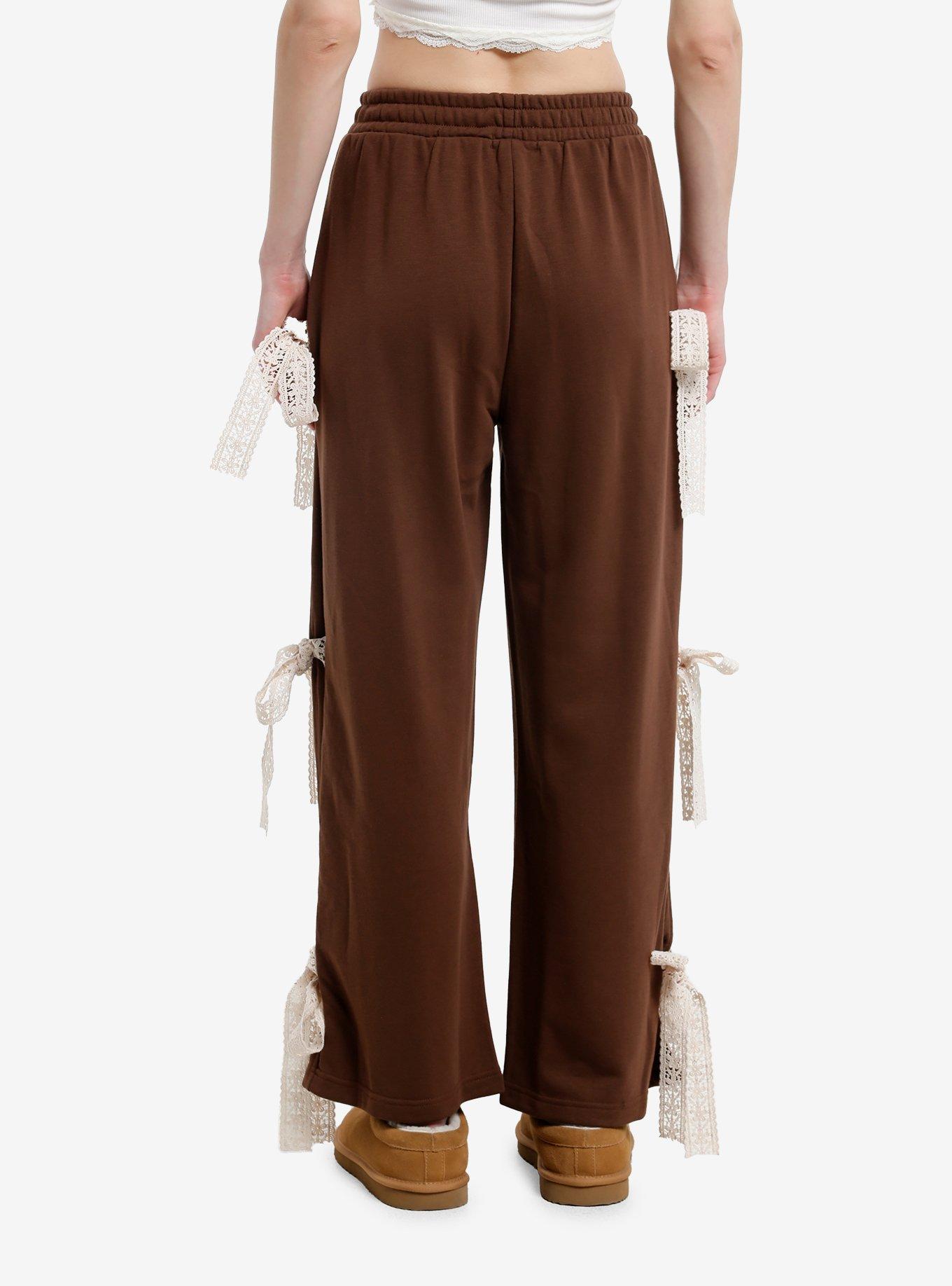 Sweet Society Brown & Cream Bow Wide Leg Girls Lounge Pants, , hi-res