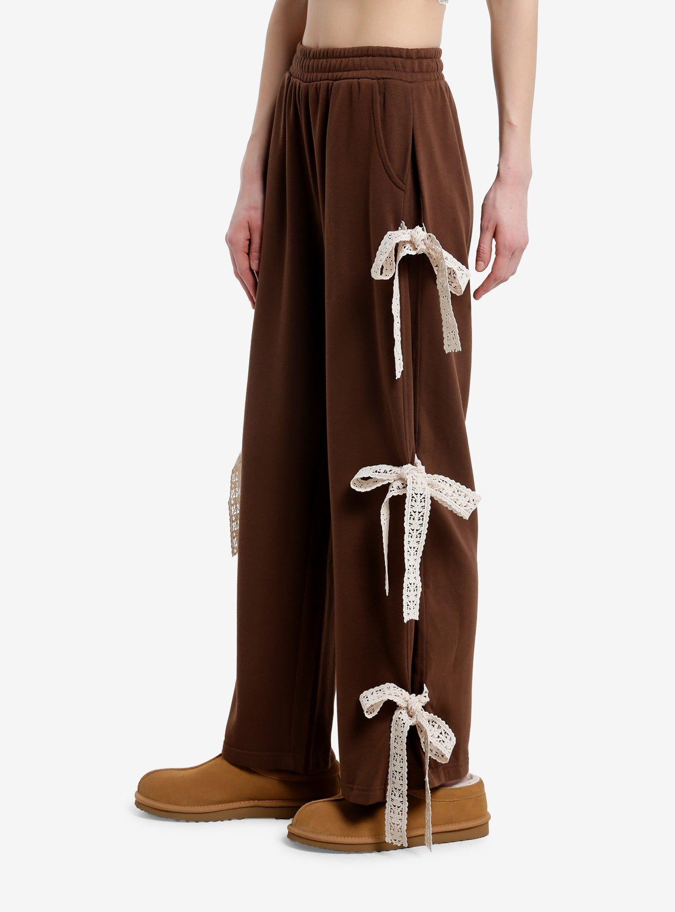 Sweet Society Brown & Cream Bow Wide Leg Girls Lounge Pants, , alternate