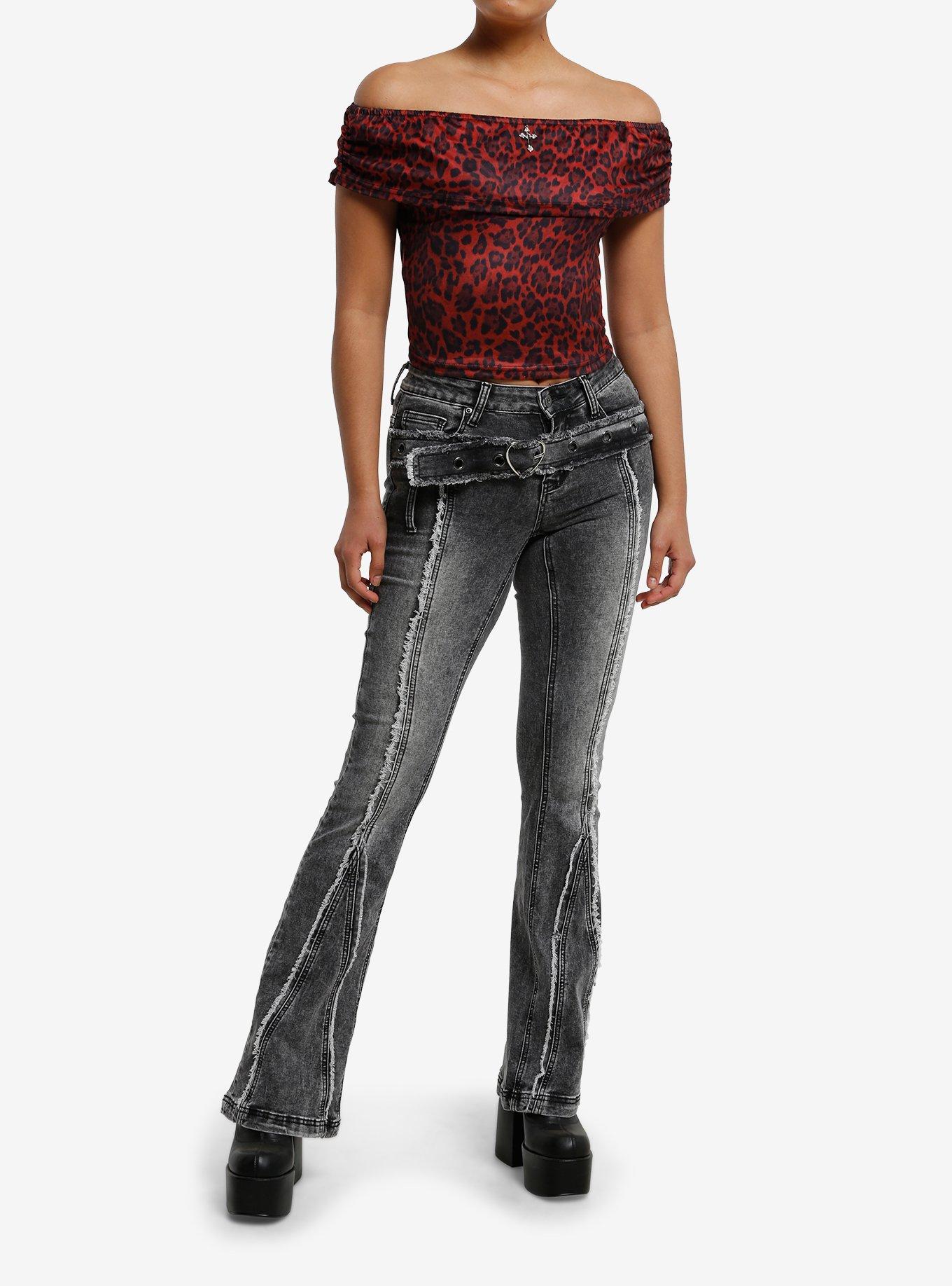 Social Collision Red Leopard Girls Off-Shoulder Top, , hi-res