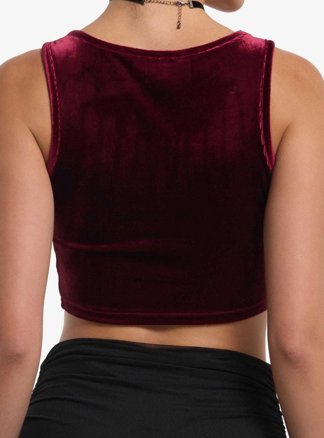 Daisy Street Burgundy Velvet Lace-Up Girls Corset Top, BURGUNDY, alternate