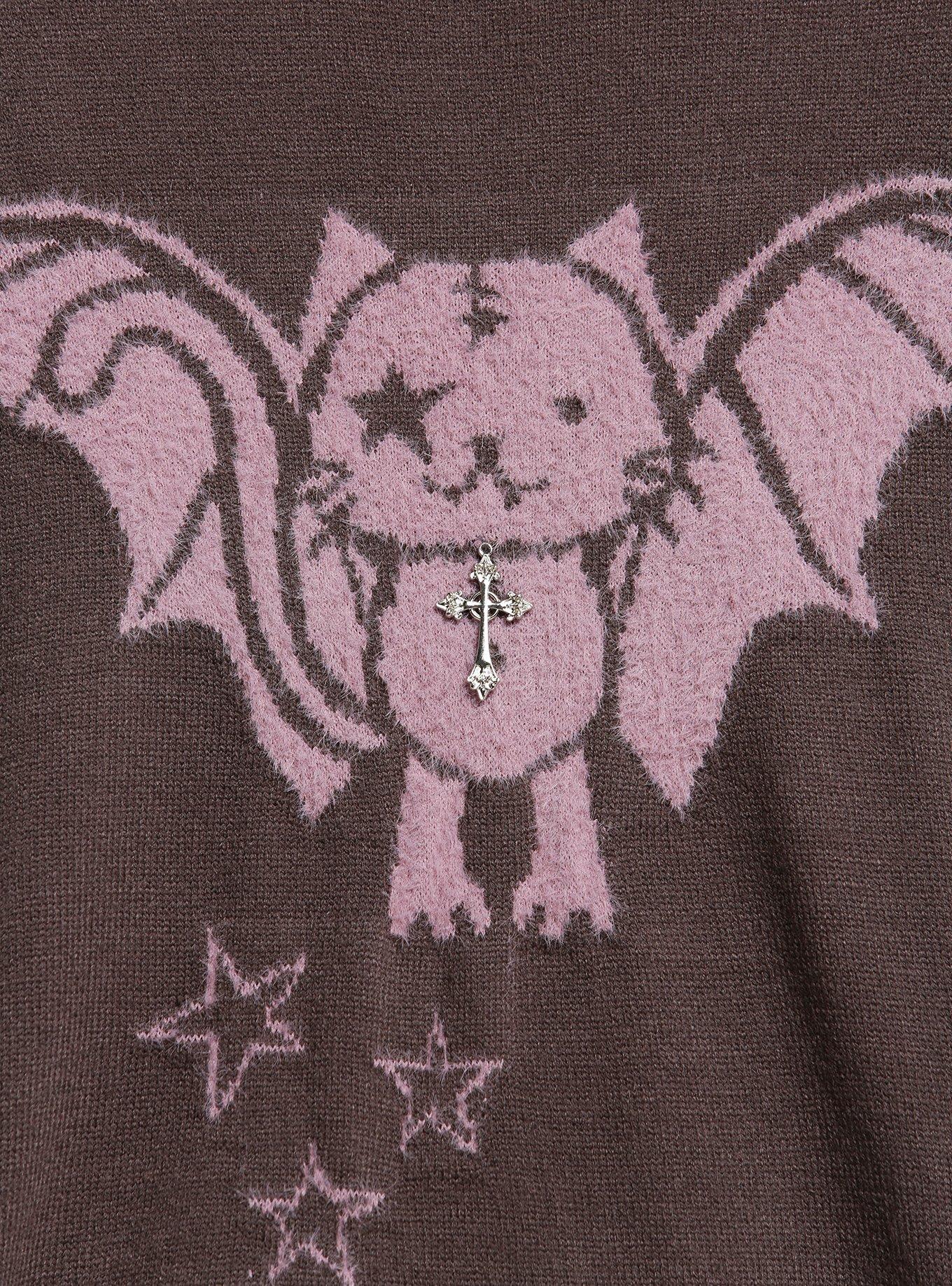 Daisy Street Vampire Bat Cross Charm Girls Sweater, PURPLE, alternate