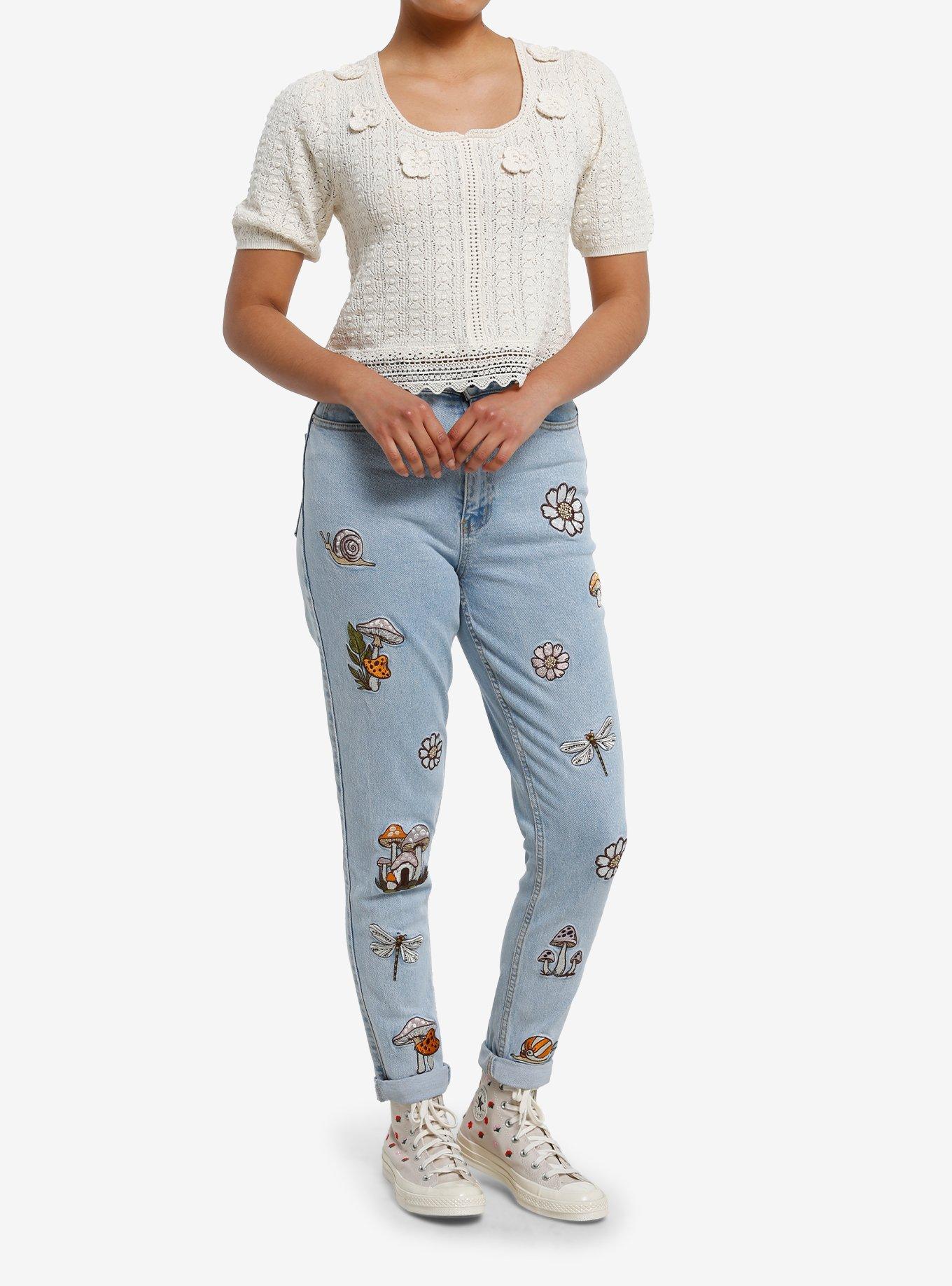 Thorn & Fable Ivory Flower Knit Girls Sweater Top, , hi-res