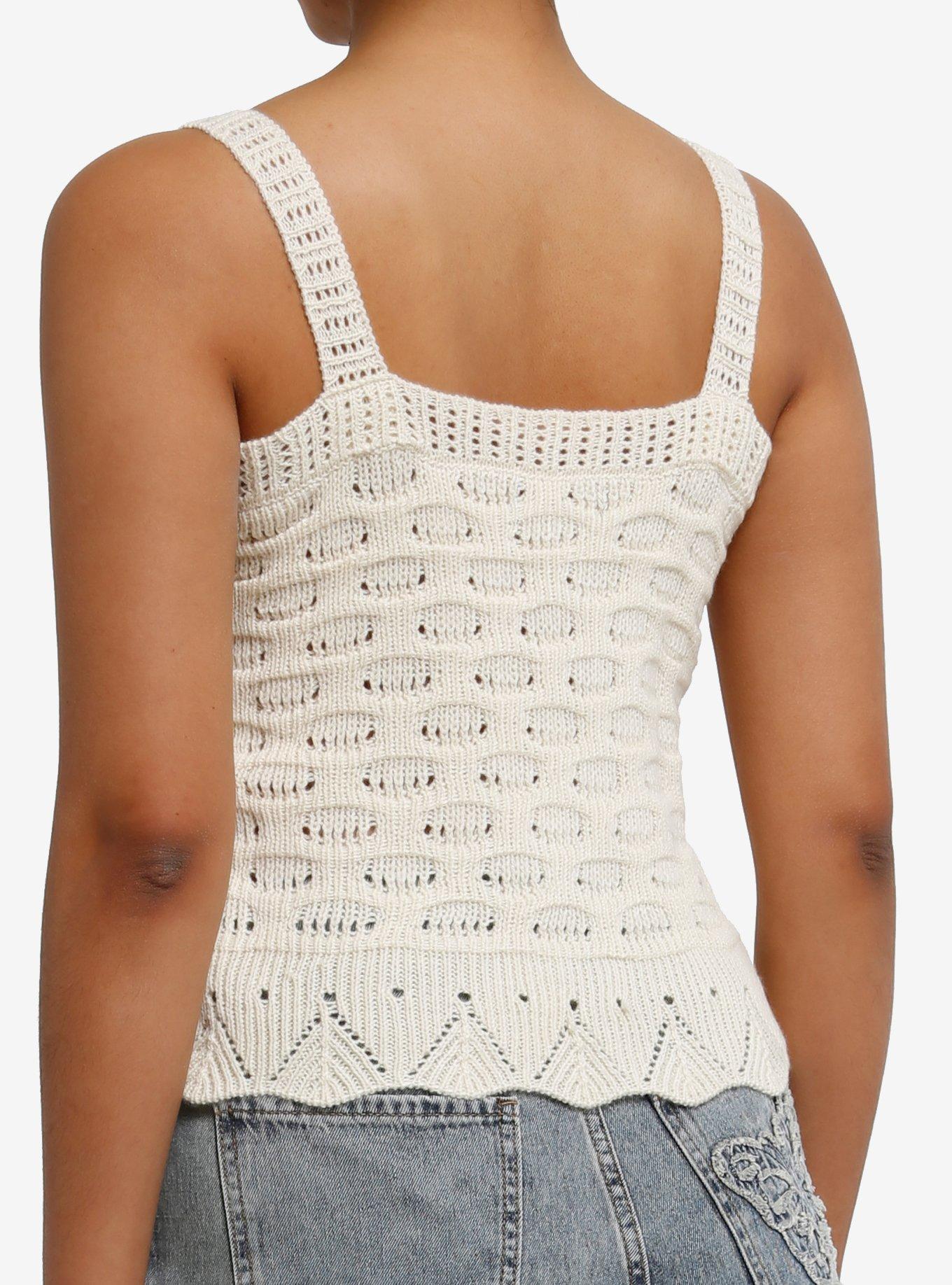Thorn & Fable Cream Knit Girls Tank Top, , alternate