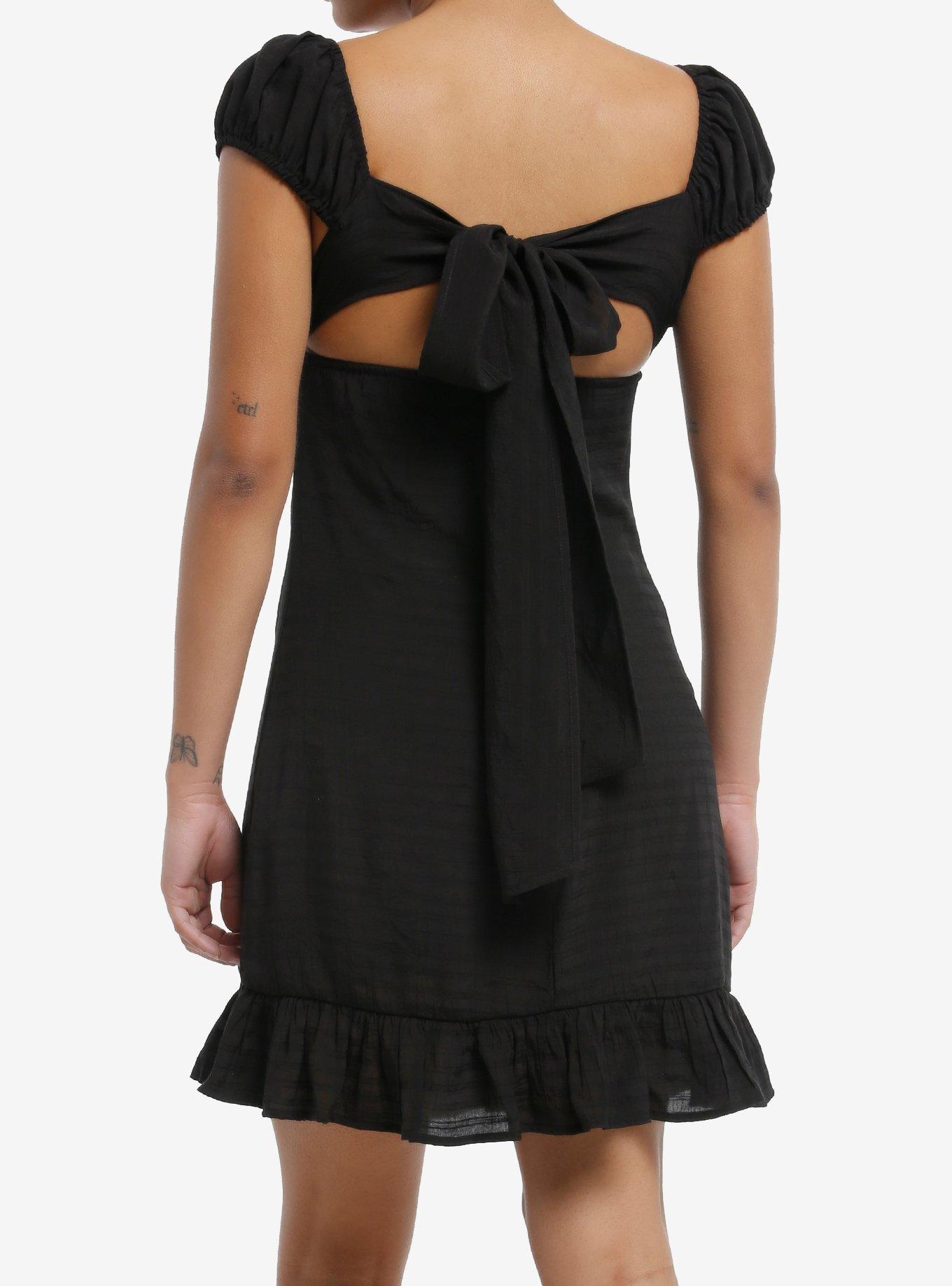 Black Bow Ruffle Dress, BLACK, alternate