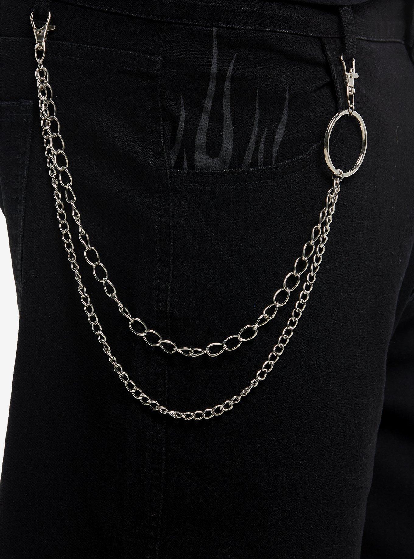 Black Denim Flame Side Chain Jorts, GREY, alternate
