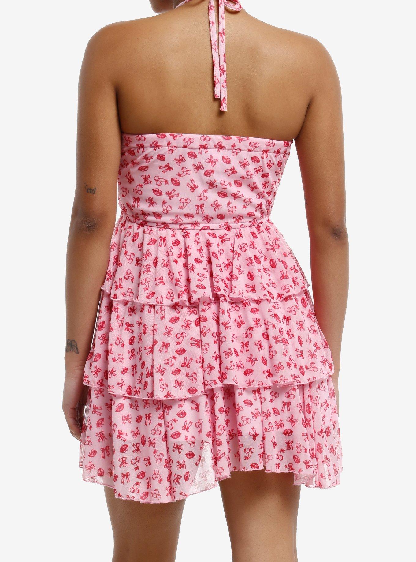 Sweet Society Pink Kisses & Hearts Halter Dress, RED, alternate