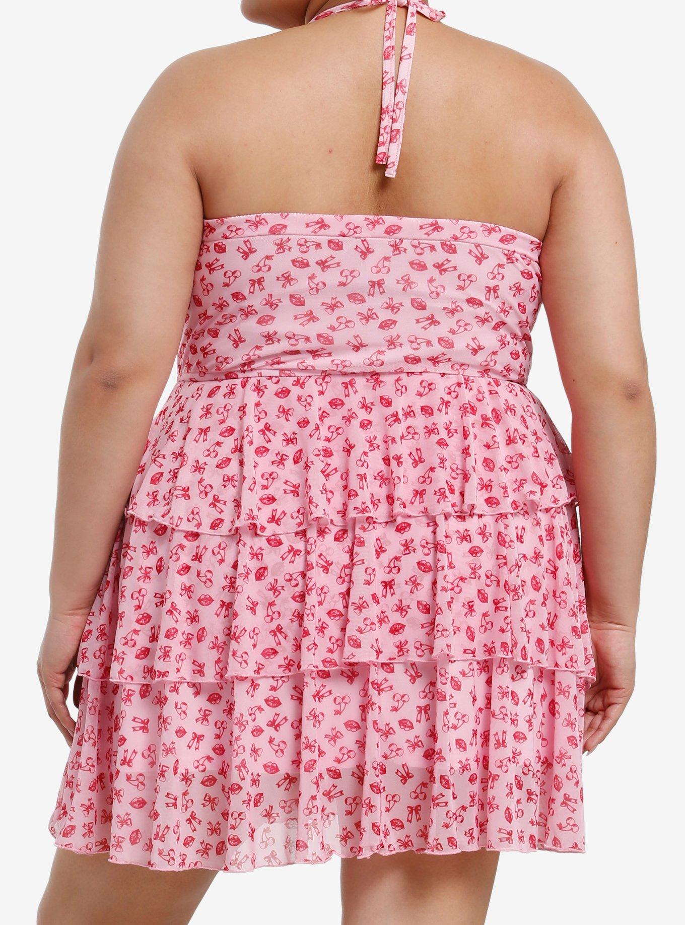 Sweet Society Pink Kisses & Hearts Halter Dress Plus Size, RED, alternate