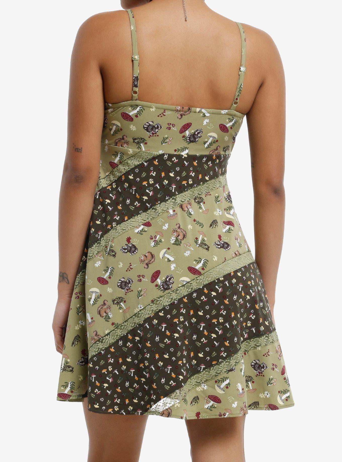 Thorn & Fable Woodland Floral Split Pattern Cami Dress, GREEN, alternate