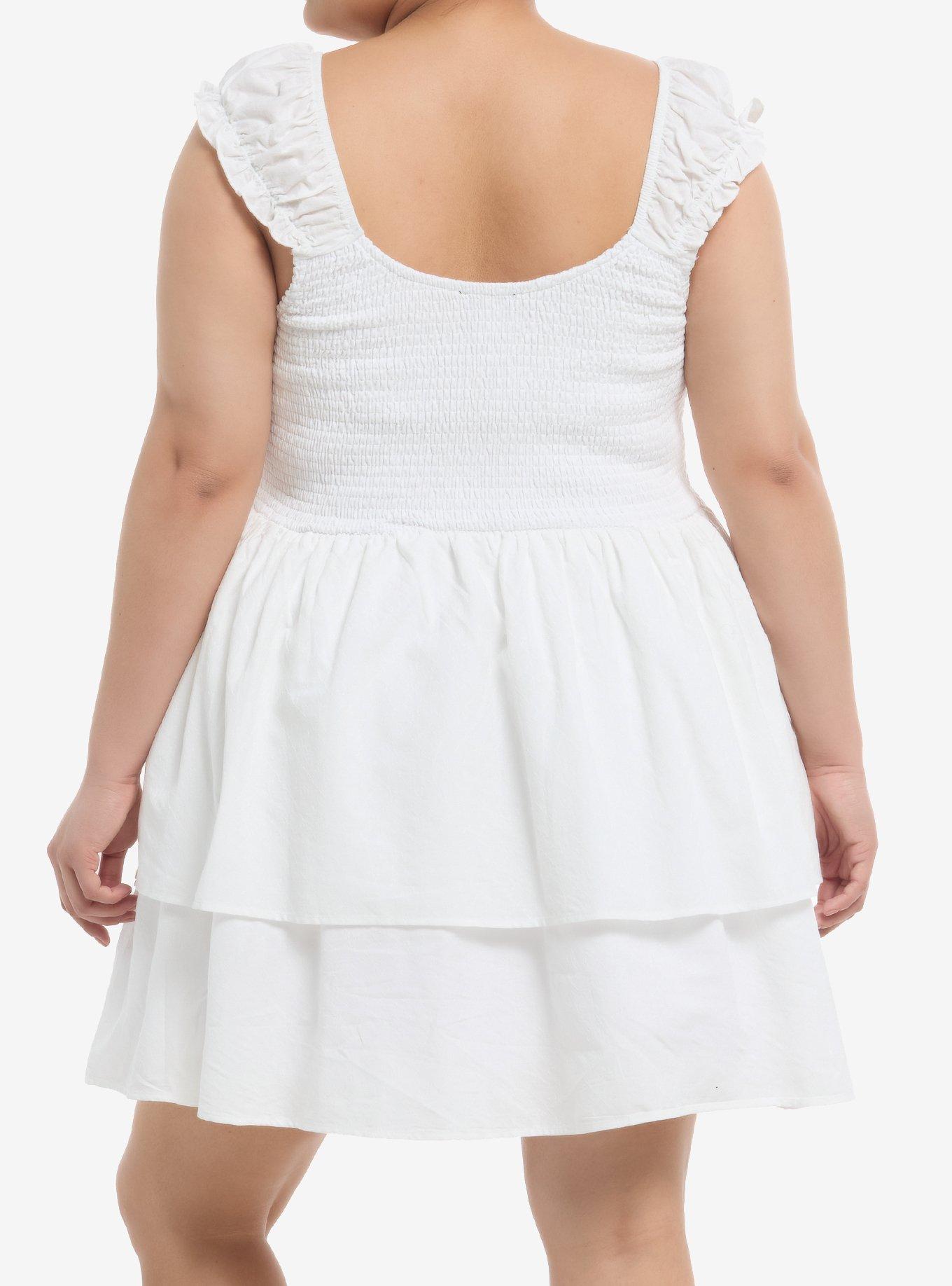 Thorn & Fable White Smock Tiered Dress Plus Size, , alternate