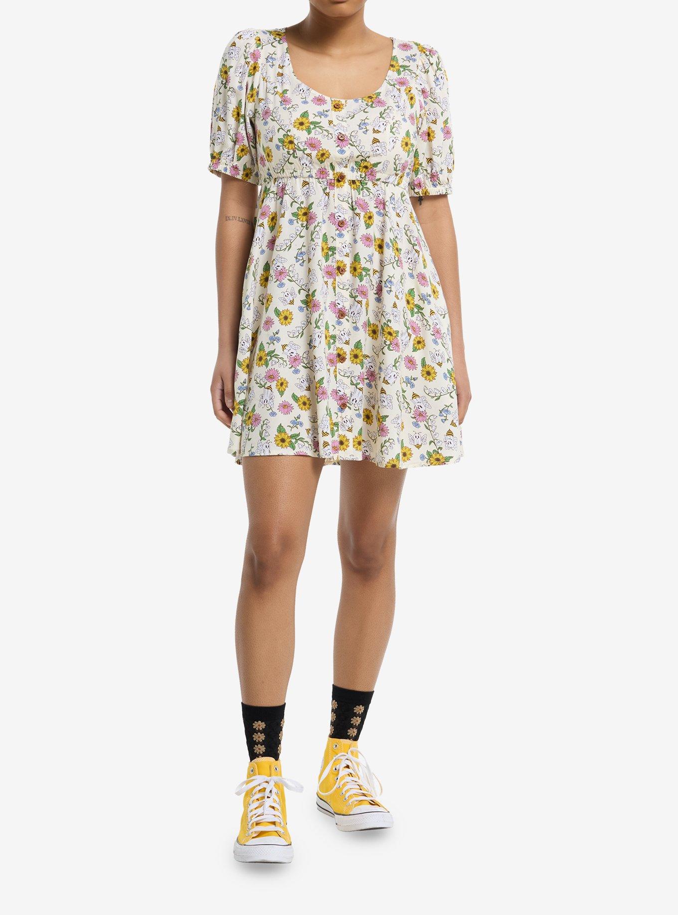 Thorn & Fable Ghost Bee & Flowers Babydoll Dress, , hi-res