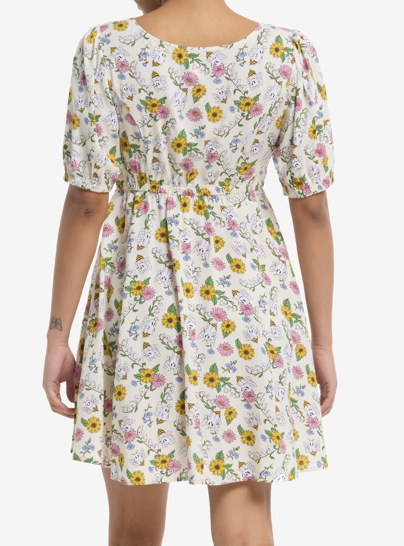Thorn & Fable Ghost Bee & Flowers Babydoll Dress, MULTI, alternate