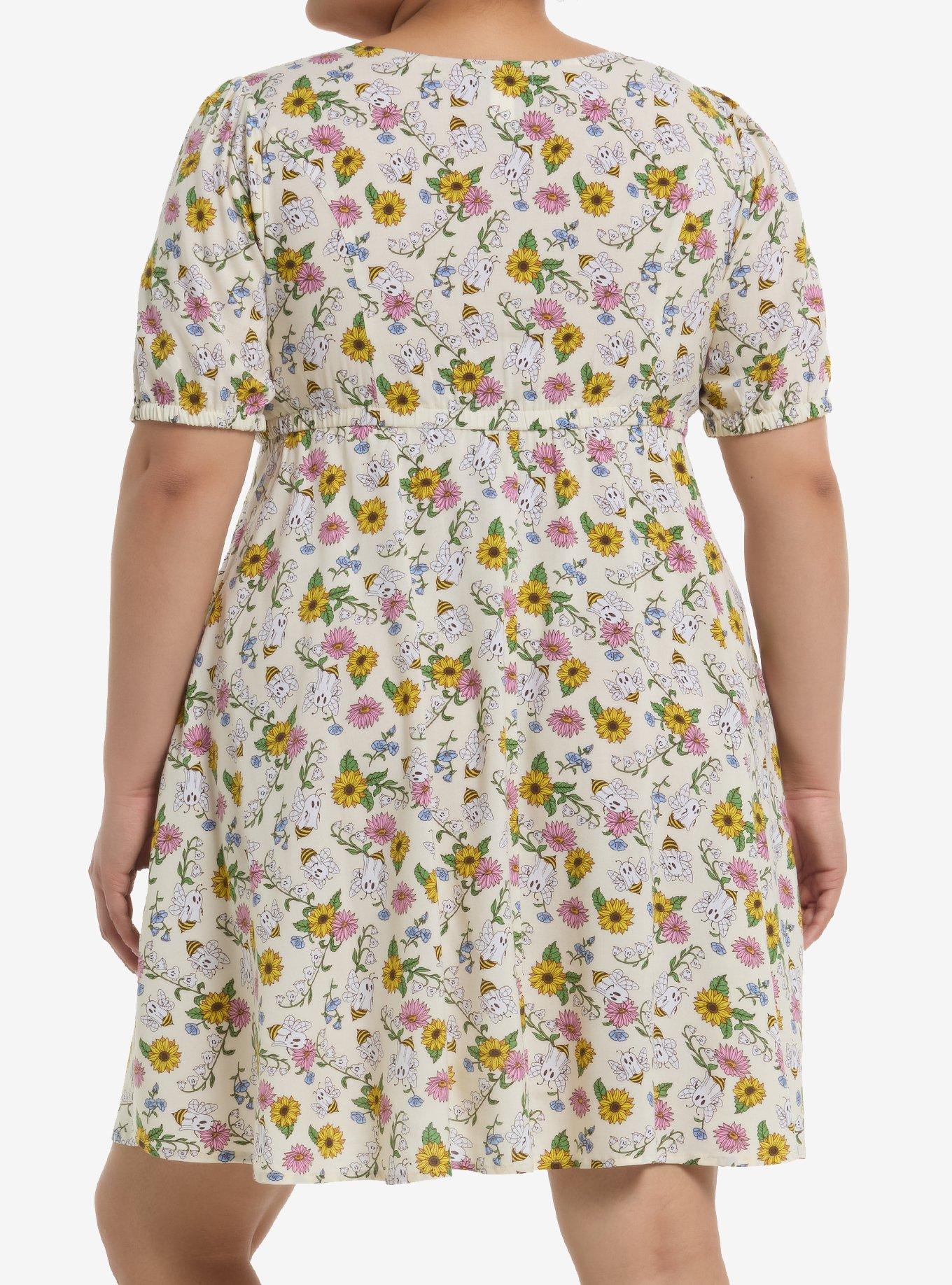 Thorn & Fable Ghost Bee & Flowers Babydoll Dress Plus Size, MULTI, alternate