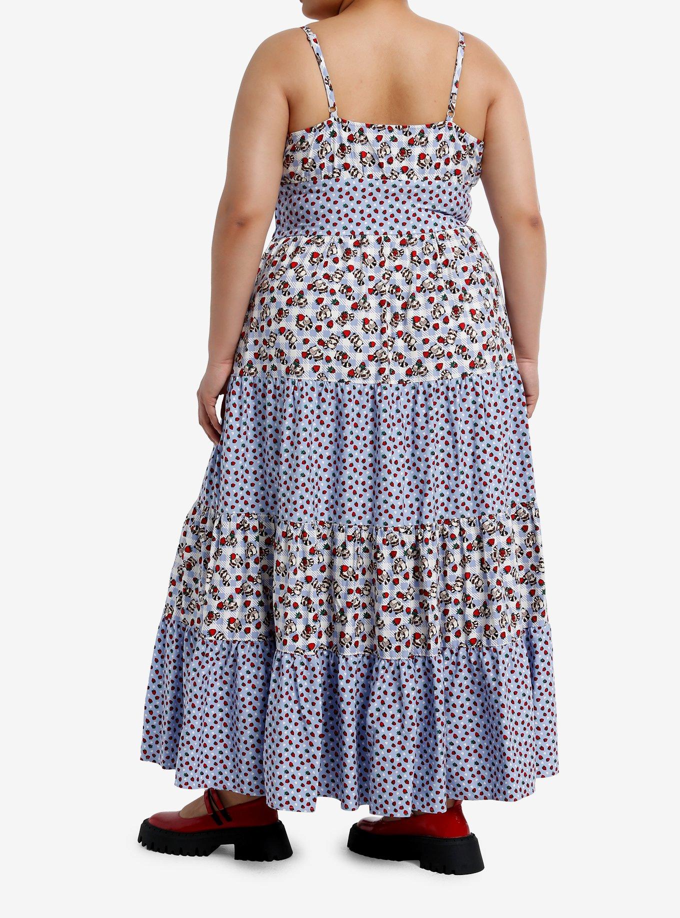 Thorn & Fable Raccoons & Strawberries Strappy Maxi Dress Plus Size, , alternate