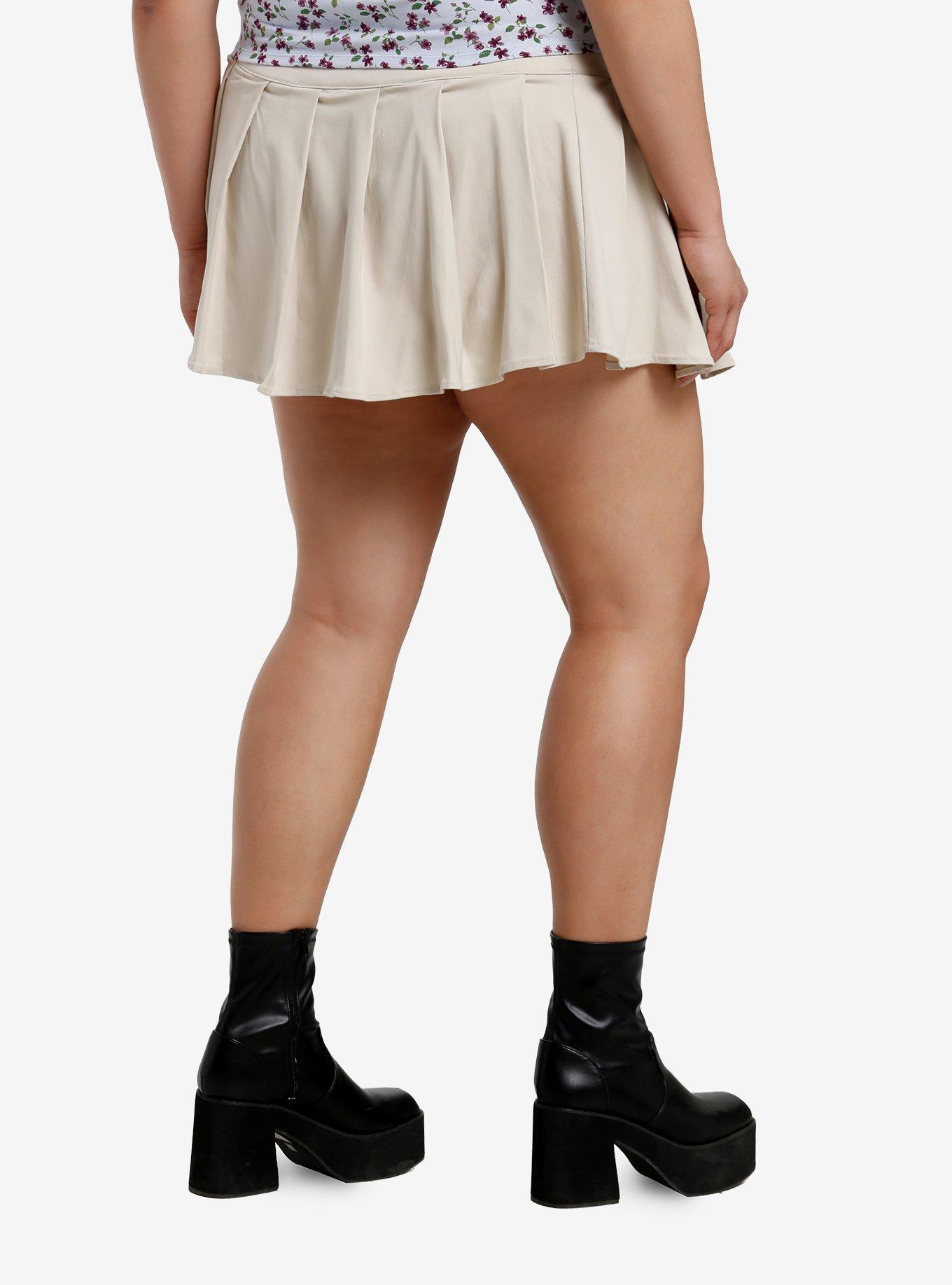 Sweet Society Khaki Lace-Up Pleated Skort Plus Size, , hi-res