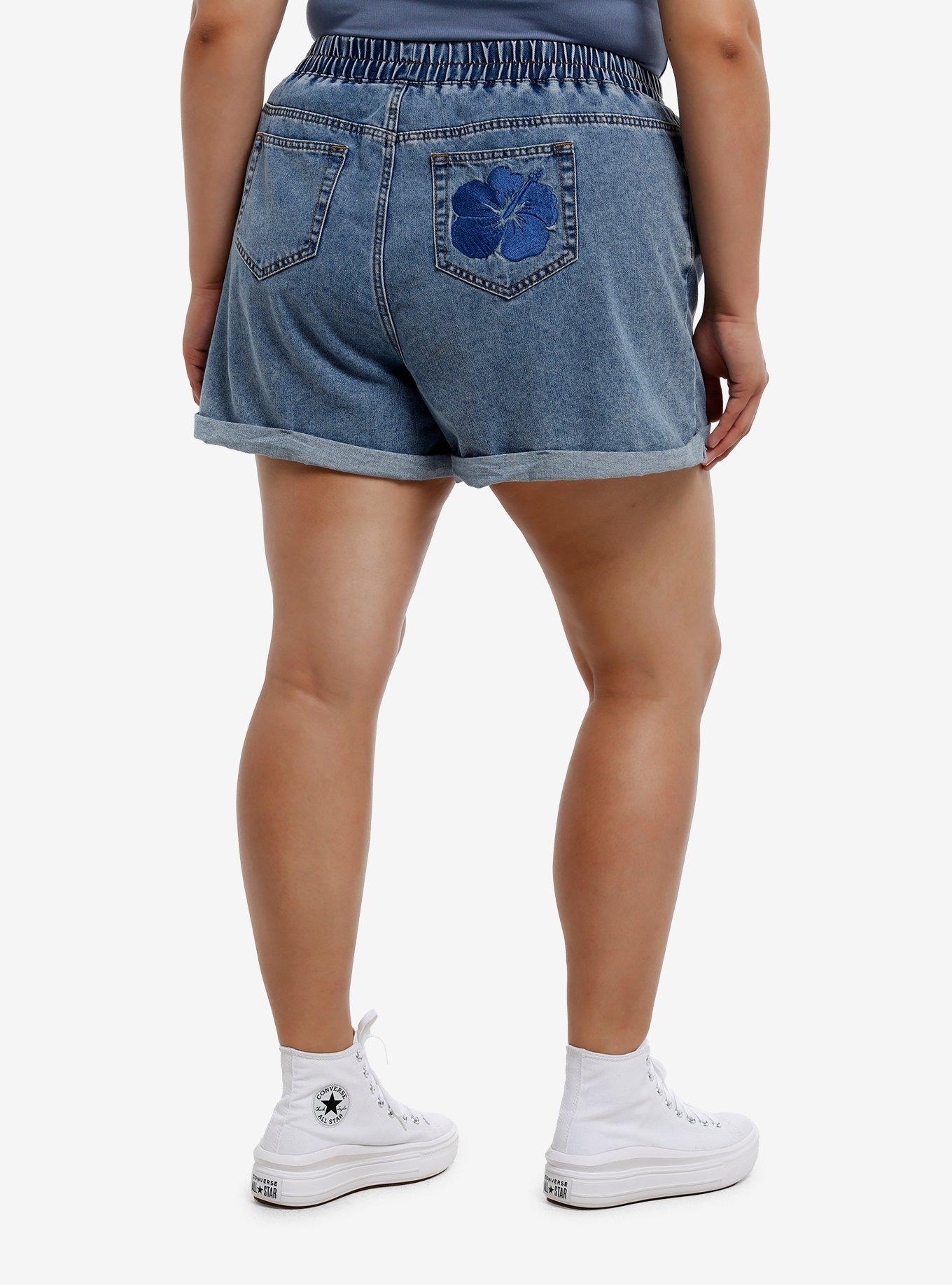 Her Universe Disney Lilo & Stitch Scrump & Stitch Elasticated Denim Shorts Plus Size, , hi-res