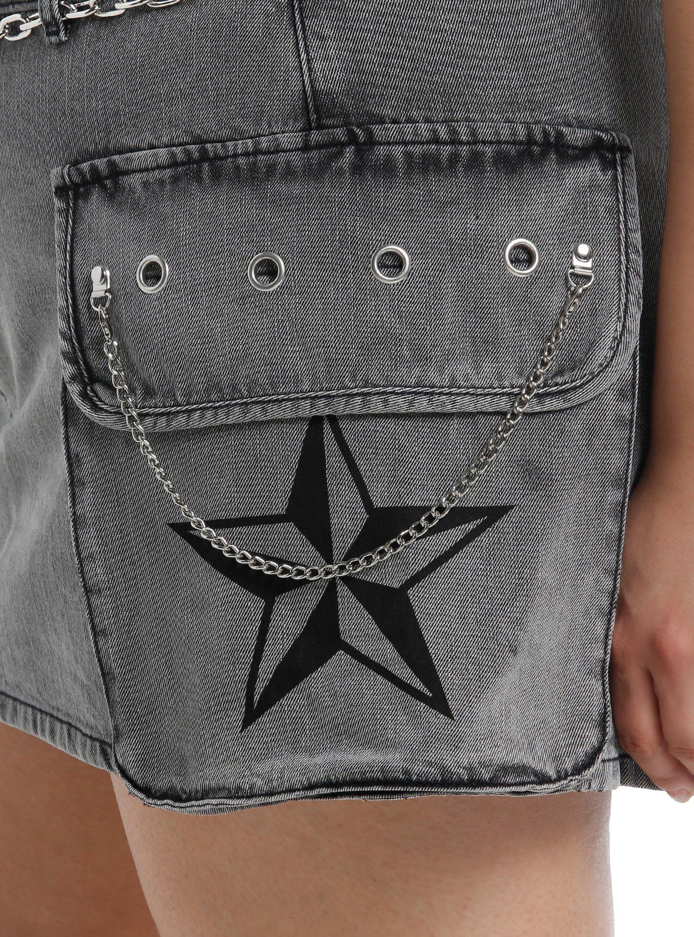 You Suck Grommet Grey Denim Mini Skirt Plus Size, GREY, alternate
