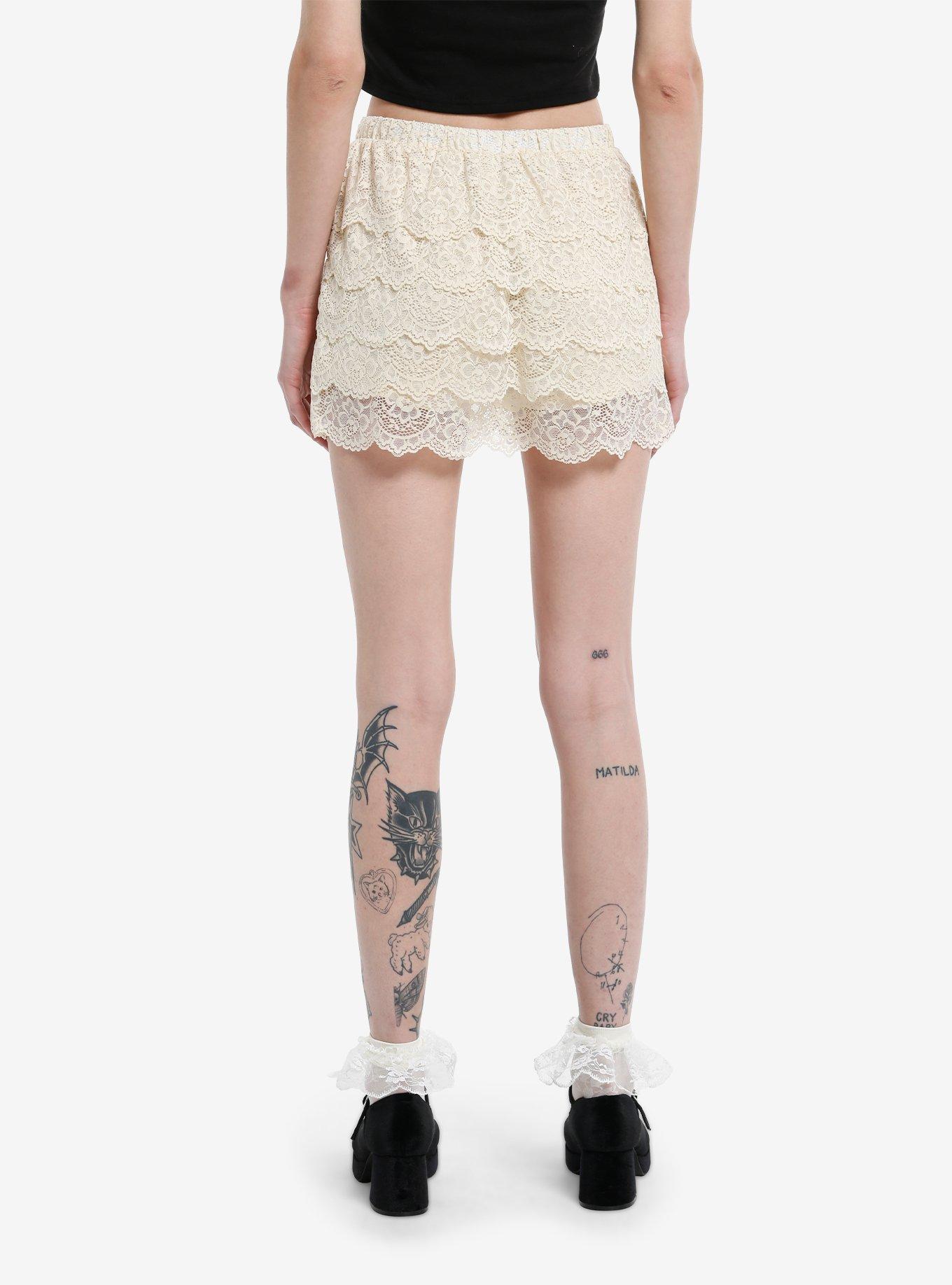 Thorn & Fable Cream Lace Ruffled Skort, , hi-res