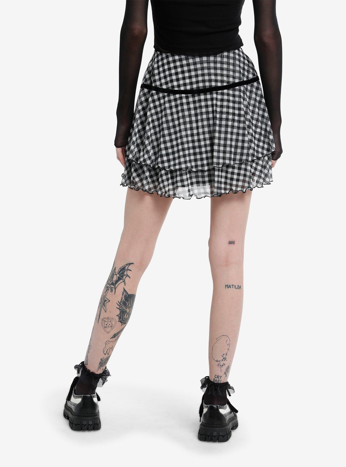 Black & White Gingham Mesh Mini Skirt, , hi-res