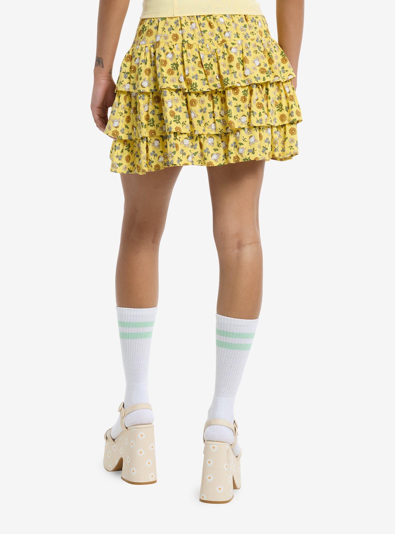 Thorn & Fable Ghost Bee & Flower Tiered Mini Skirt, , hi-res