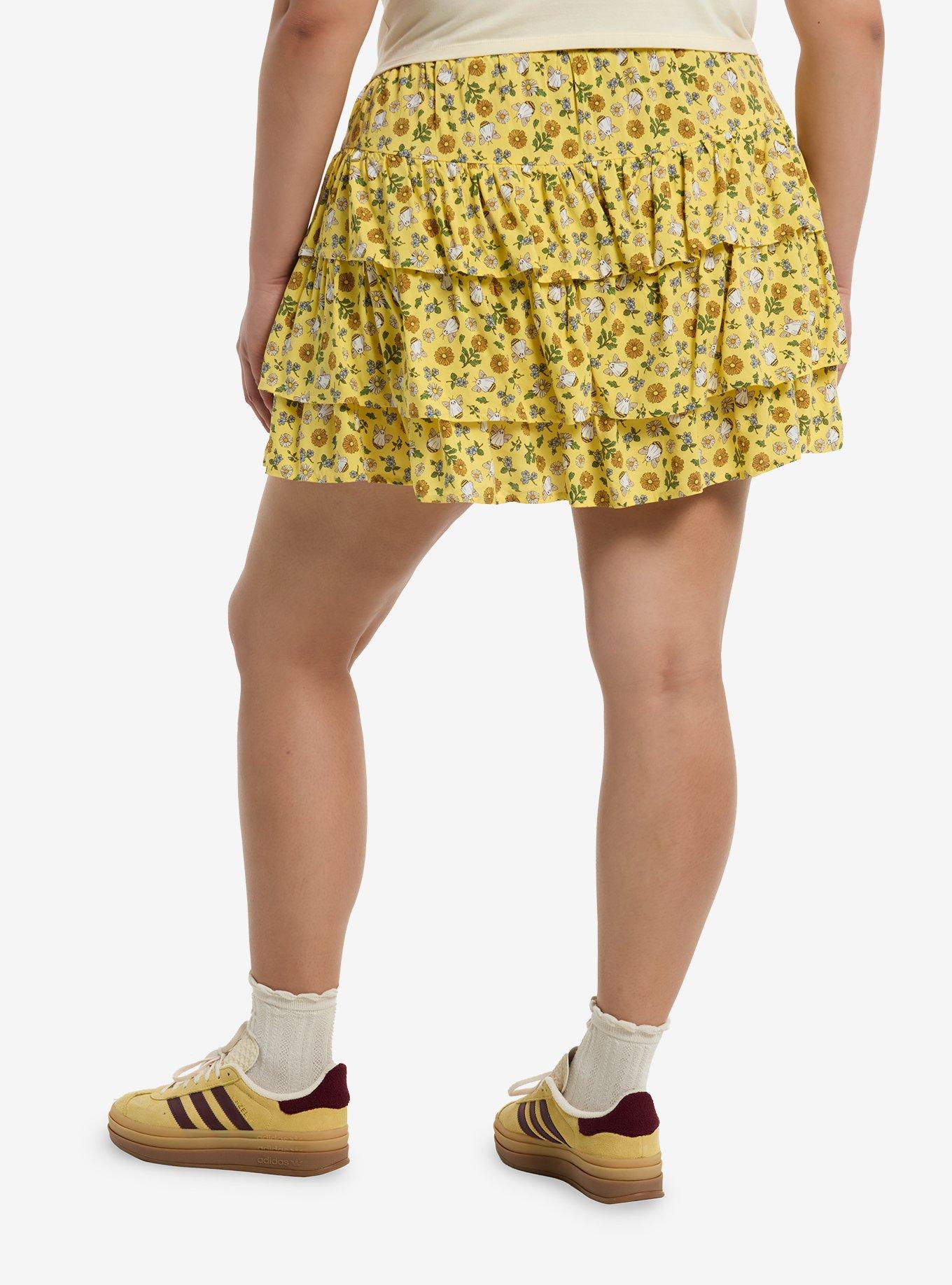 Thorn & Fable Ghost Bee & Flower Tiered Mini Skirt Plus Size, , hi-res