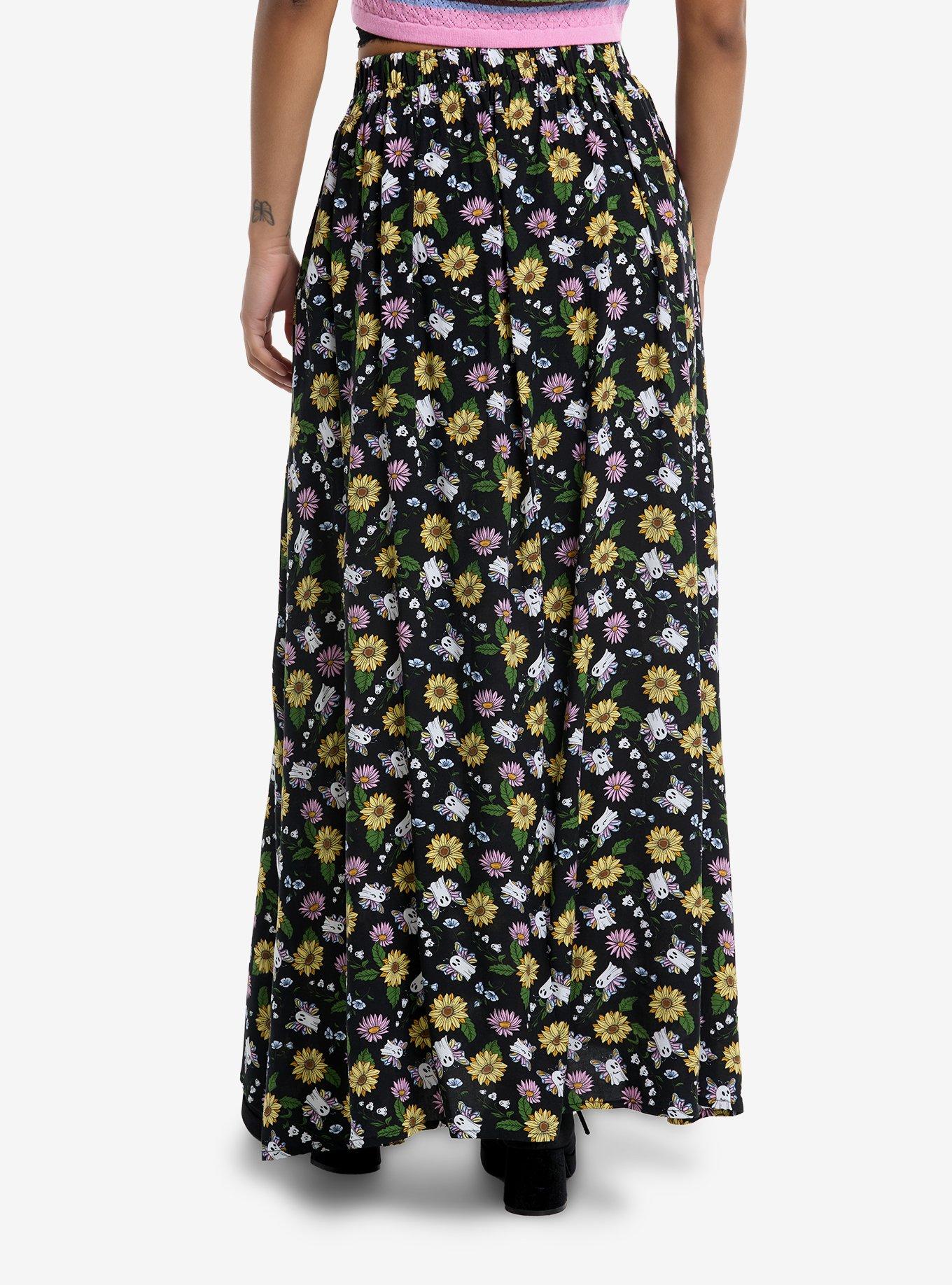 Thorn & Fable Ghost Butterflies & Flowers Maxi Skirt, , hi-res