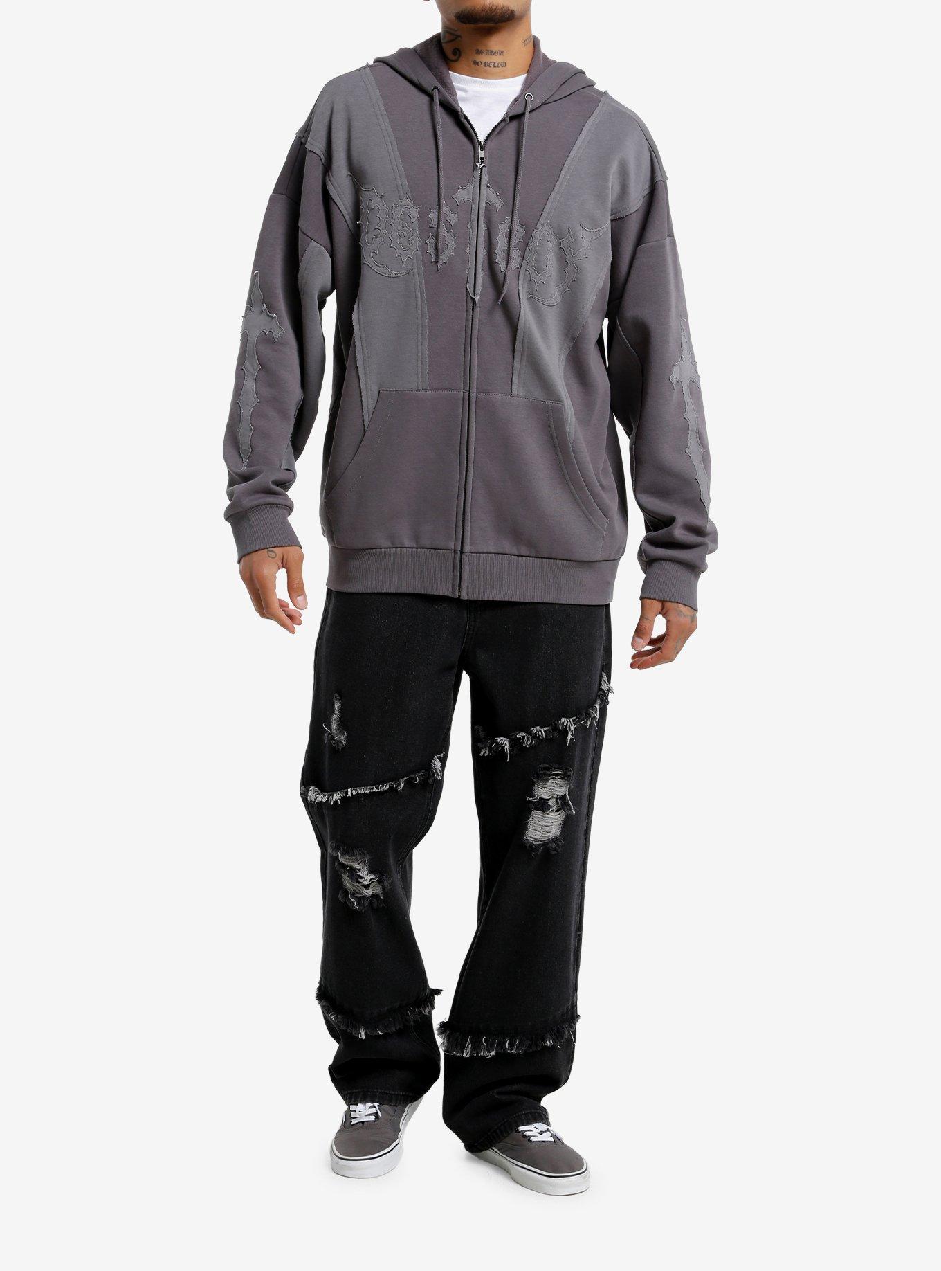 Destroy Grey Paneled Hoodie, , hi-res