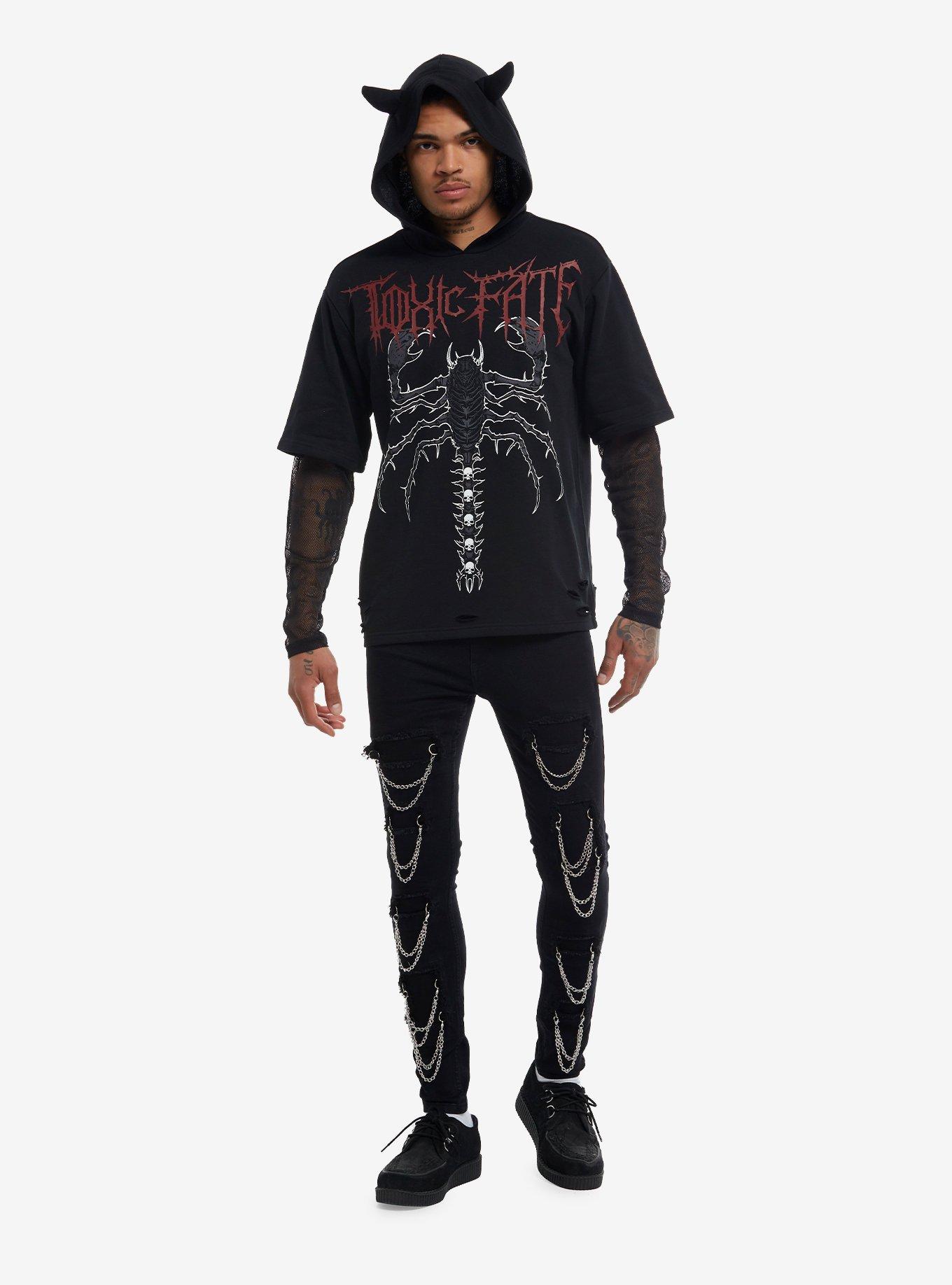 Toxic Fate Horns Mesh Sleeve Twofer Hoodie, , hi-res