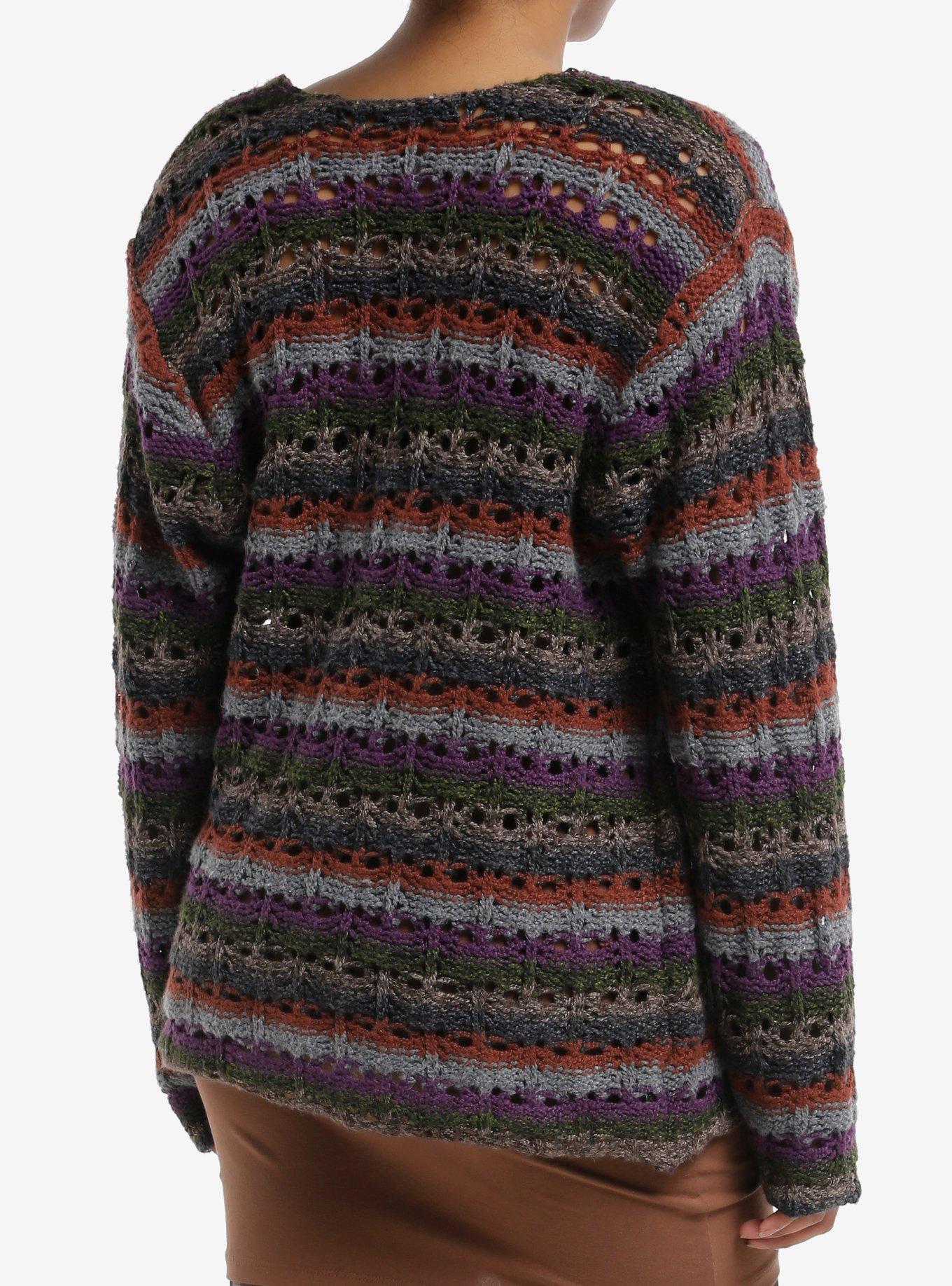 Thorn & Fable Purple Earthy Stripe Boxy Girls Cardigan, MULTI, alternate