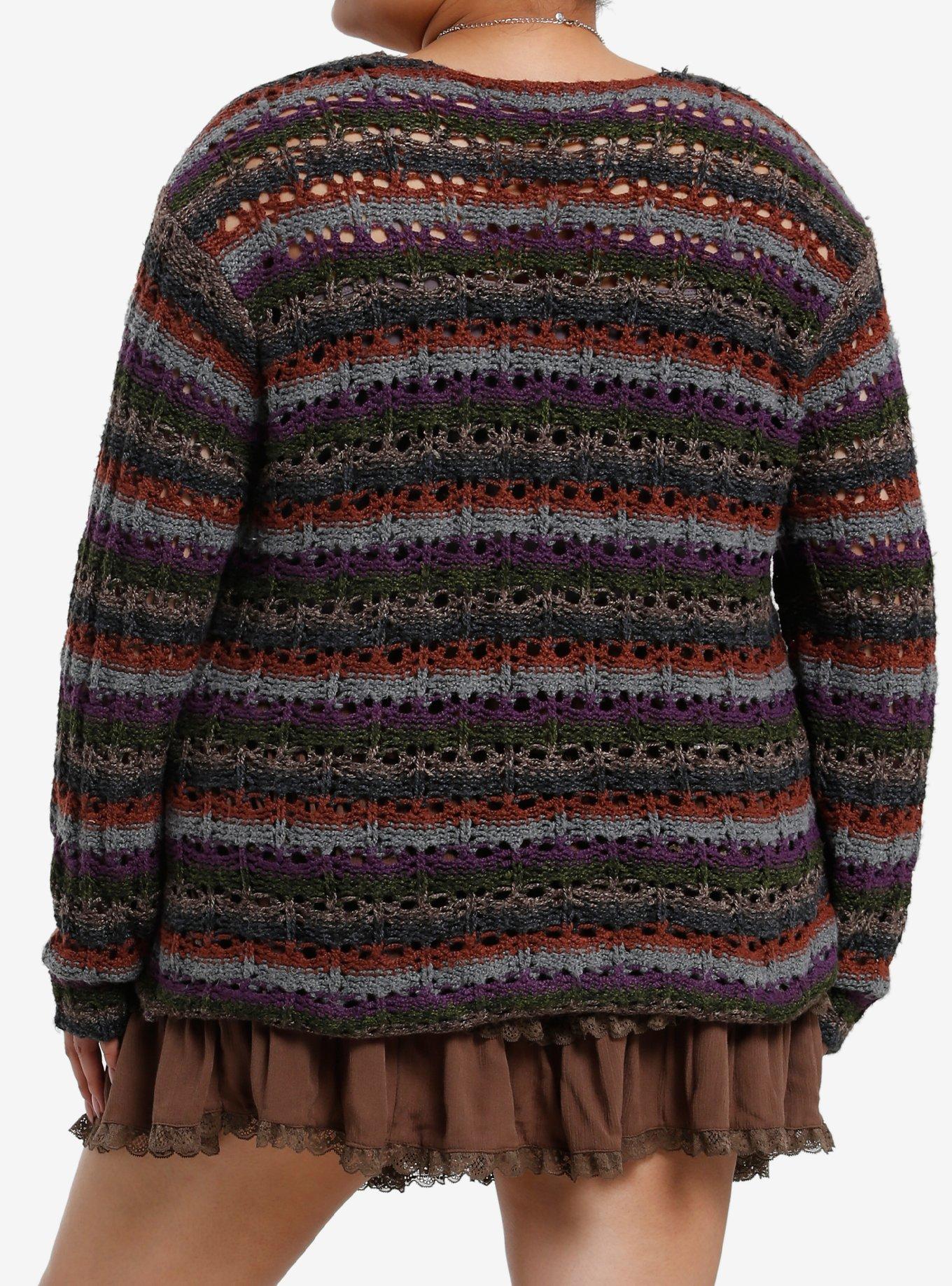 Thorn & Fable Purple Earthy Stripe Boxy Girls Cardigan Plus Size, MULTI, alternate