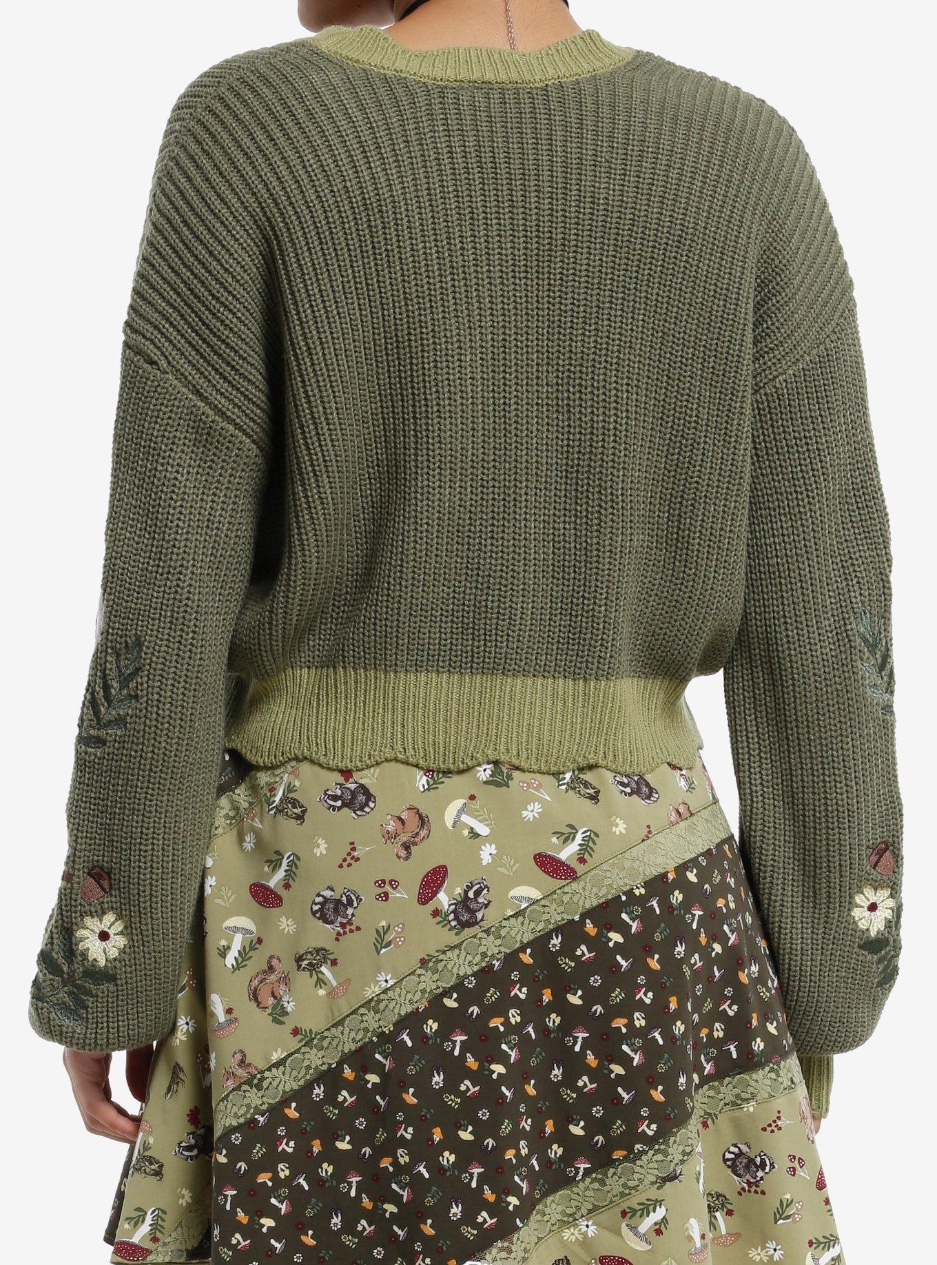 Thorn & Fable Woodland Creatures Embroidered Girls Crop Cardigan, BROWN, alternate